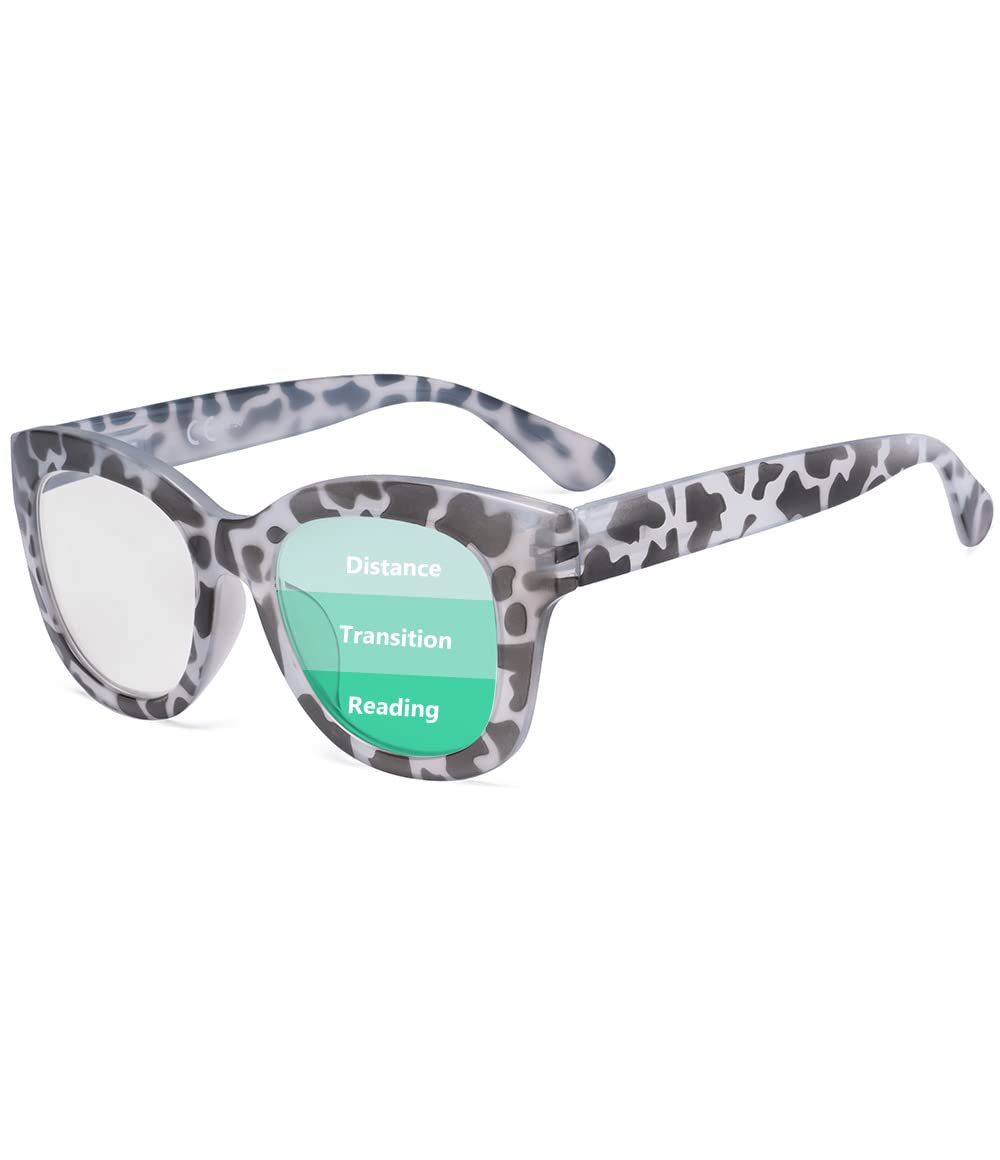 Eyekepper Oversized Progressive Reading Glasses for Women - UV Protection Multifocus Computer Readers - No-Line Trifocal Lenses - Grey/Tortoise Frame - Perfect for Office Work, Reading & Screen Time