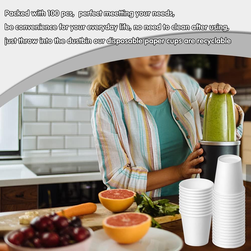 100 Pack 3 oz Disposable Paper Cups - White Bathroom & Mouthwash Cups for Home, Office, and Travel Use