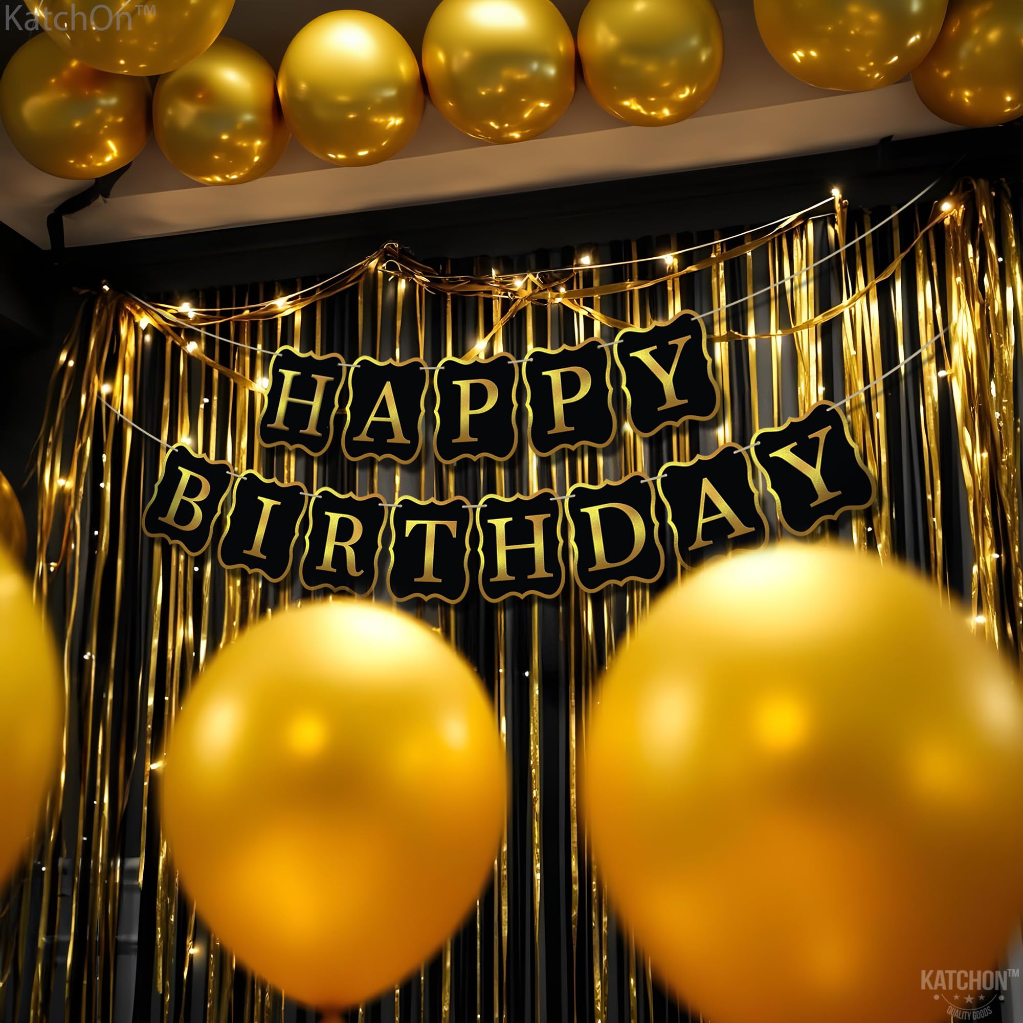 KatchOn 10ft Black Happy Birthday Banner - No DIY Required | Premium Birthday Sign for Party Backdrop & Decorations | Ideal for Indoor & Outdoor Birthday Celebrations, Photo Booths & Themed Parties