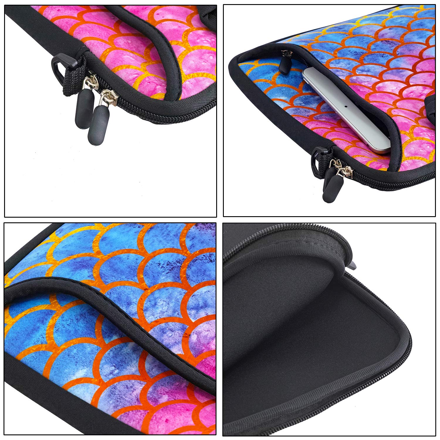 Premium RICHEN 11-13.3 Inch Neoprene Laptop Sleeve Case for MacBook/Chromebook/Notebook - Waterproof Travel Bag with Handle & Shoulder Strap (Mermaid Scale Design) - Perfect for Business, School & Airplane Carry-On