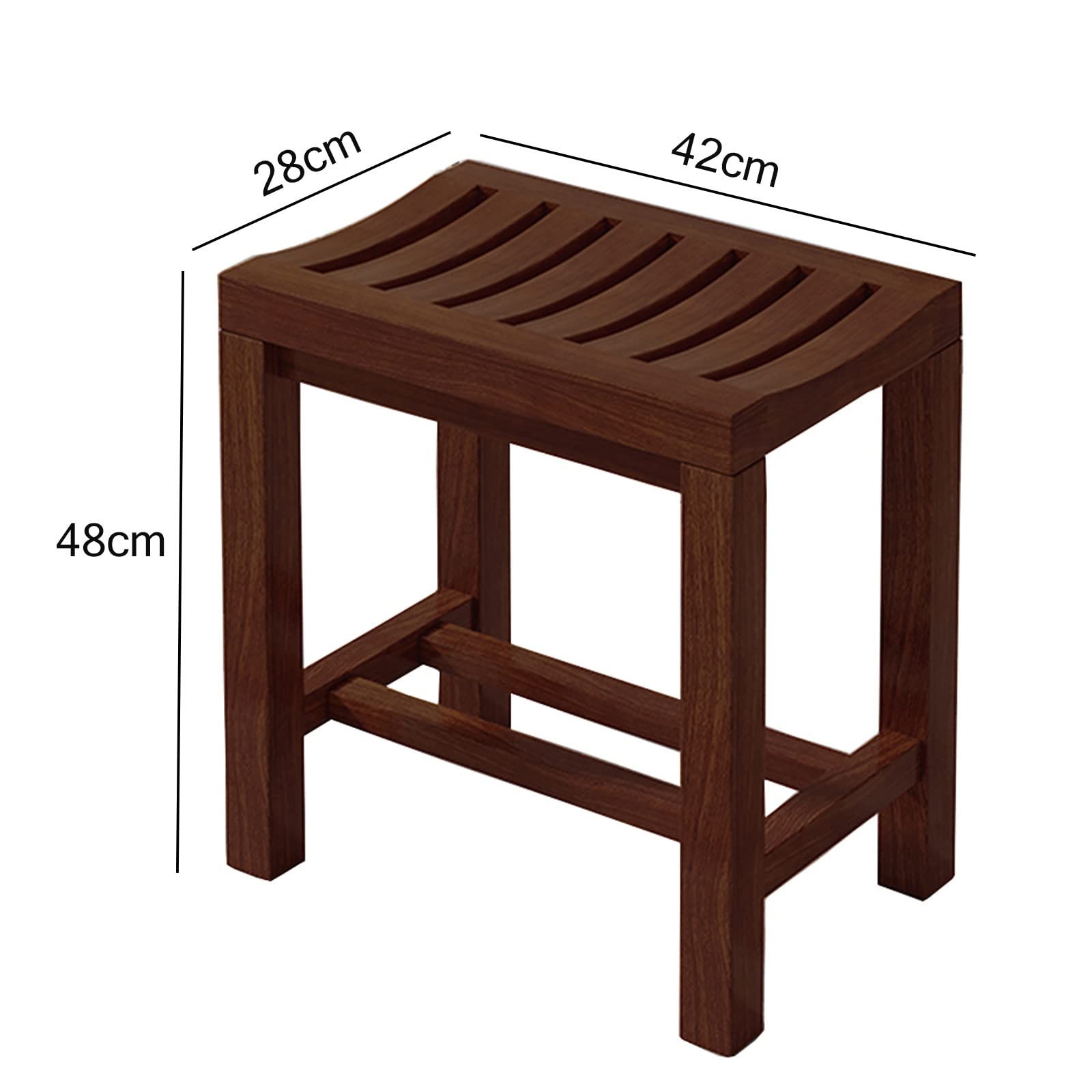 Premium Waterproof Wooden Shower Bench - Non-Slip Bathroom Stool for Adults & Elderly - Solid Wood Shower Seat with Anti-Slip Feet (42x28x48cm) - Ideal for Bathroom, Living Room, Bedroom & Kitchen Use