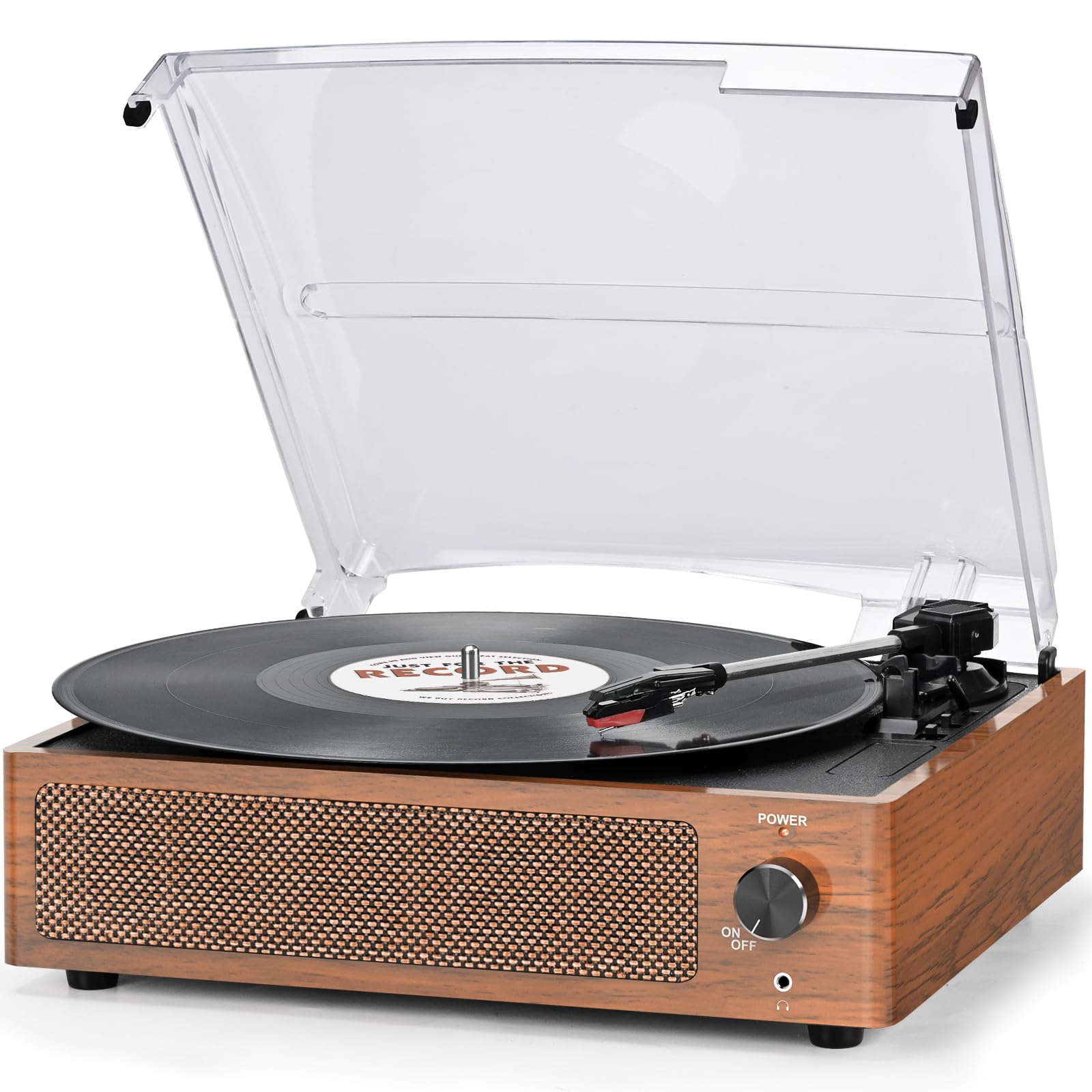 Vintage Vinyl Record Player with Built-in Speakers, Belt-Driven Turntable, 3-Speed Bluetooth Playback, Headphone & AUX RCA Line Output, Retro Brown LP Player for Home, Office, and Party Sound Enjoyment