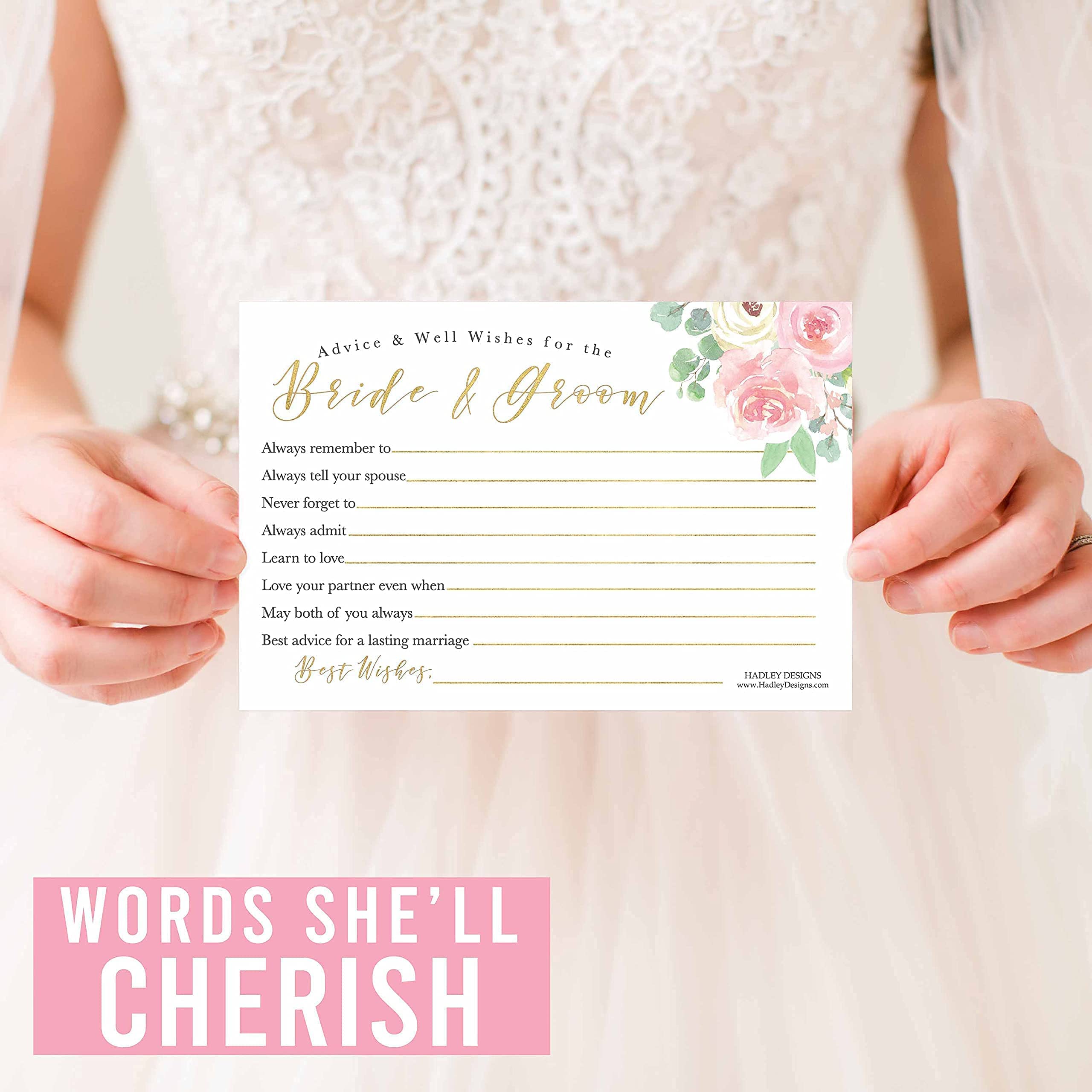 Hadley Designs - 50 Floral Wedding Advice & Well Wishes Cards with 24 Thank You Cards | Alternative Wedding Guest Book & Bridal Shower Games | Perfect for Wedding Guest Books, Bridal Showers & Reception Activities