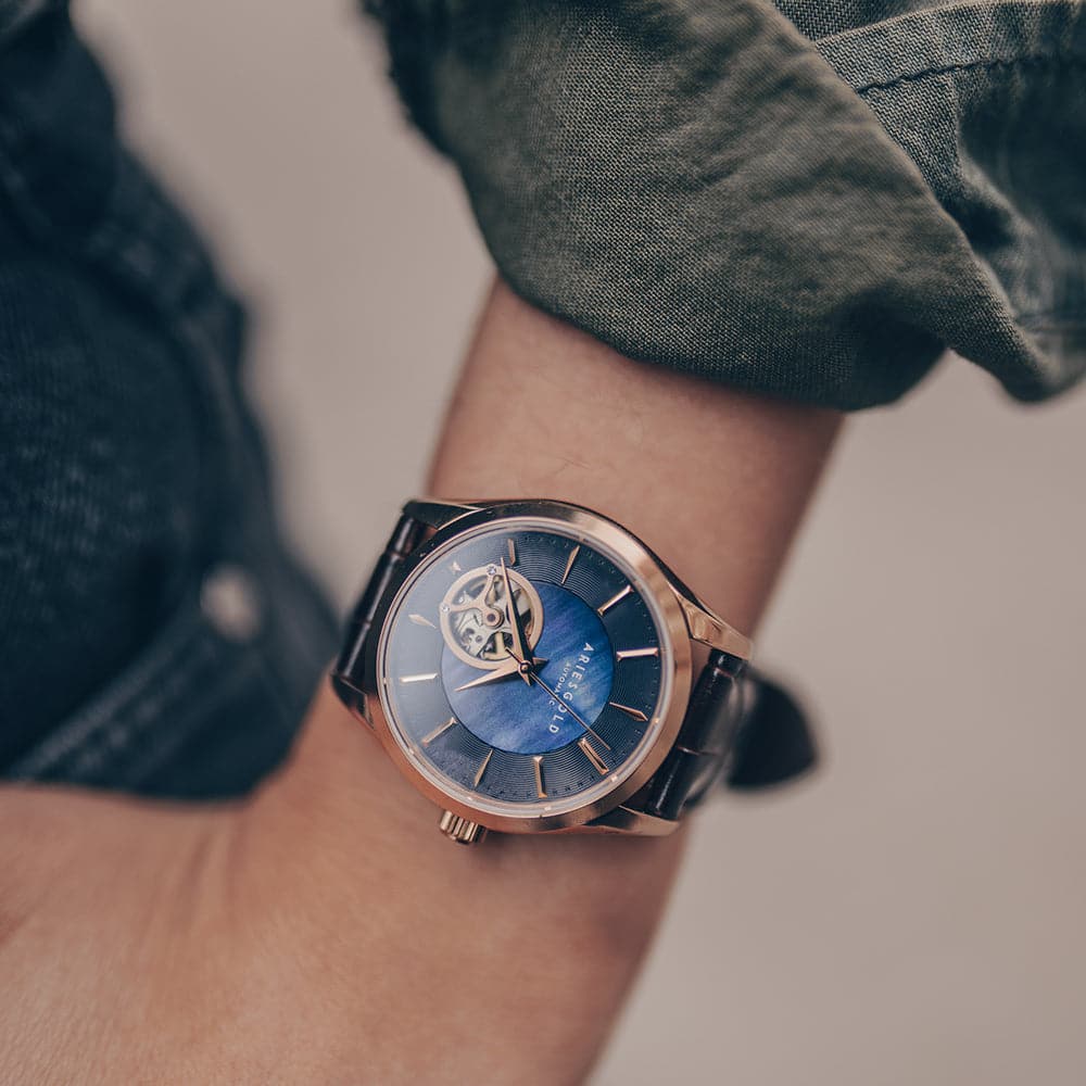 Aries Gold Blue Dial Women's Watch with Brown Leather Strap - L 9023 RG BU - Elegant Timepiece for Office, Party & Everyday Wear