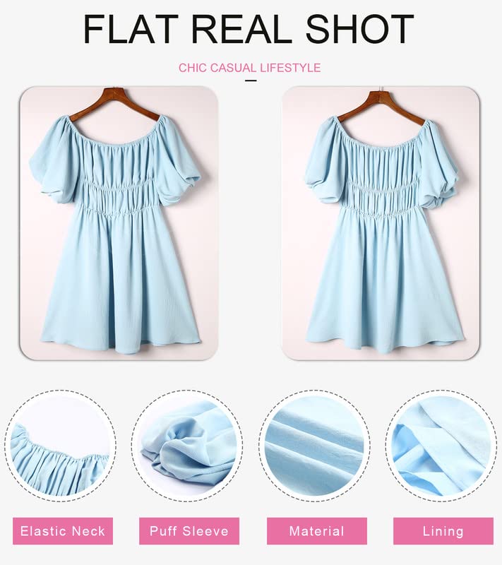 Dokotoo Women's Off Shoulder Summer Dress 2025 - Short Lantern Sleeve, Ruffle Trim, Elastic Waist A-Line Mini Dress for Beach, Vacation & Casual Outings