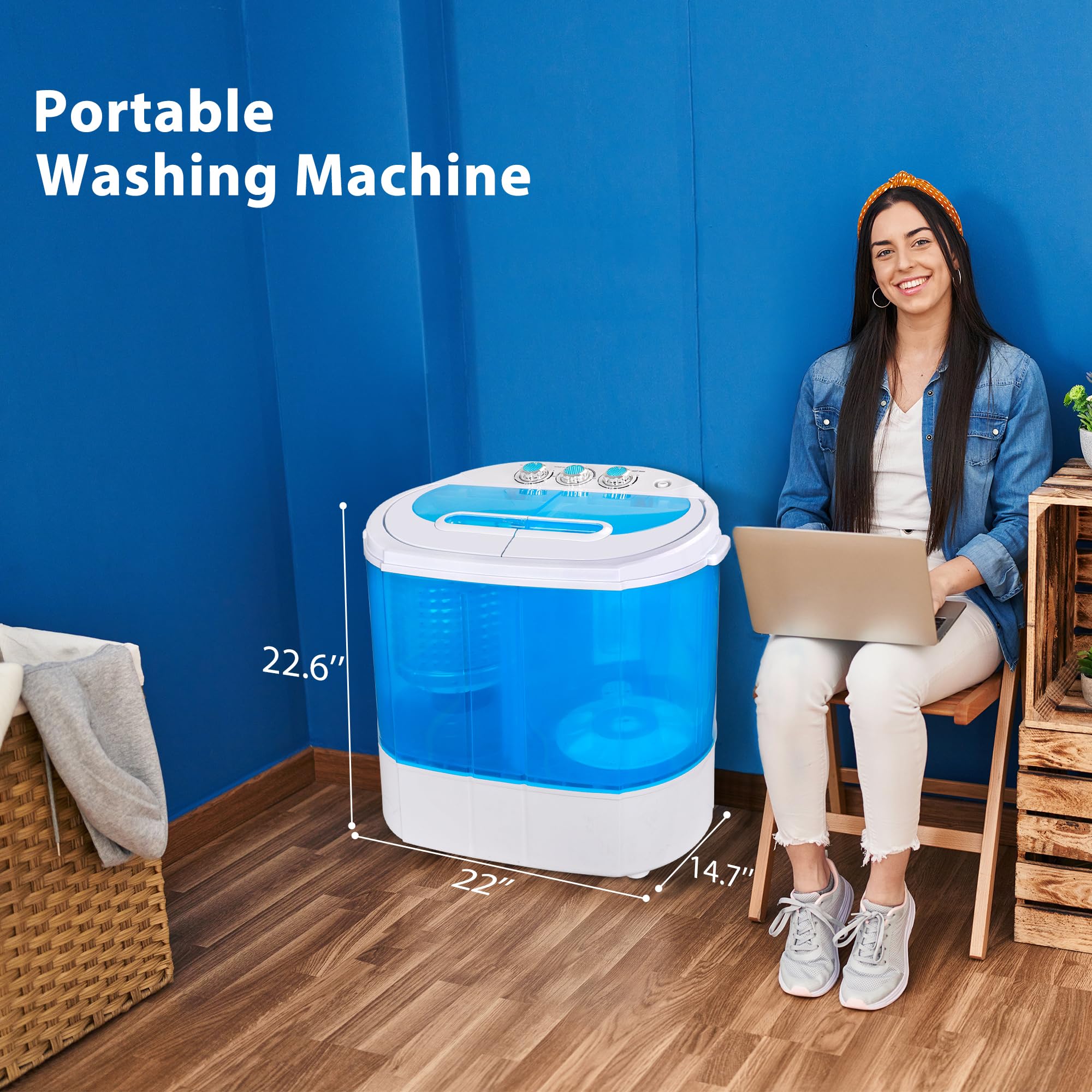 ZENY Portable Mini Twin Tub Washing Machine - 9.9lbs Capacity Compact Laundry Washer & Spin Dryer for Apartments, Dorms, RVs - Lightweight & Space-Saving (Blue) - Perfect for Small Spaces, Travel & Off-Grid Living