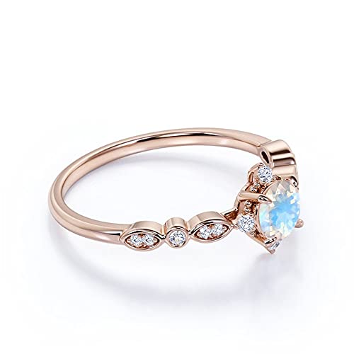 10K/14K Vintage Rainbow Moonstone & Diamond Engagement Ring - Scalloped Rose Gold Wedding Band, Birthstone Jewelry for Women - Perfect for Anniversaries, Proposals & Special Occasions