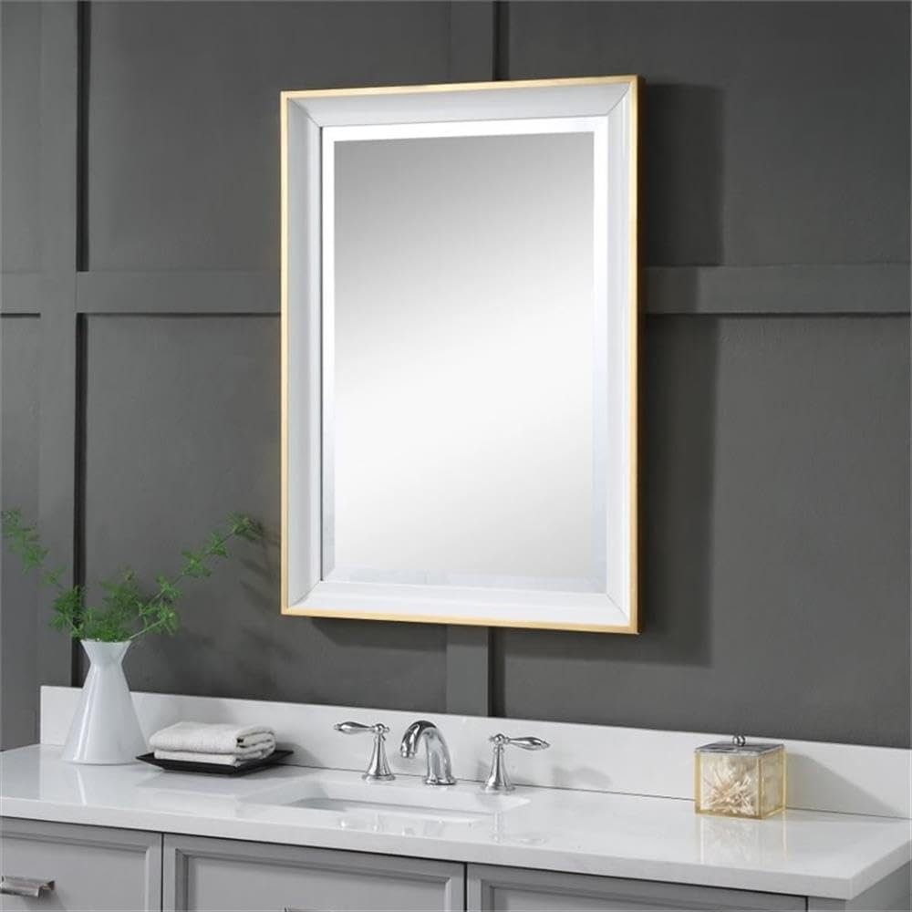 BOWERY HILL Contemporary Gloss White Wall Mirror - Modern Home Decor for Living Room, Bedroom & Entryway