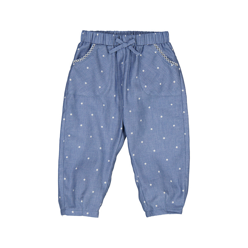 Mayoral Baby Girl Denim Polka Dot Jogger Pants - Soft Stretch Comfort for Playtime & Everyday Wear