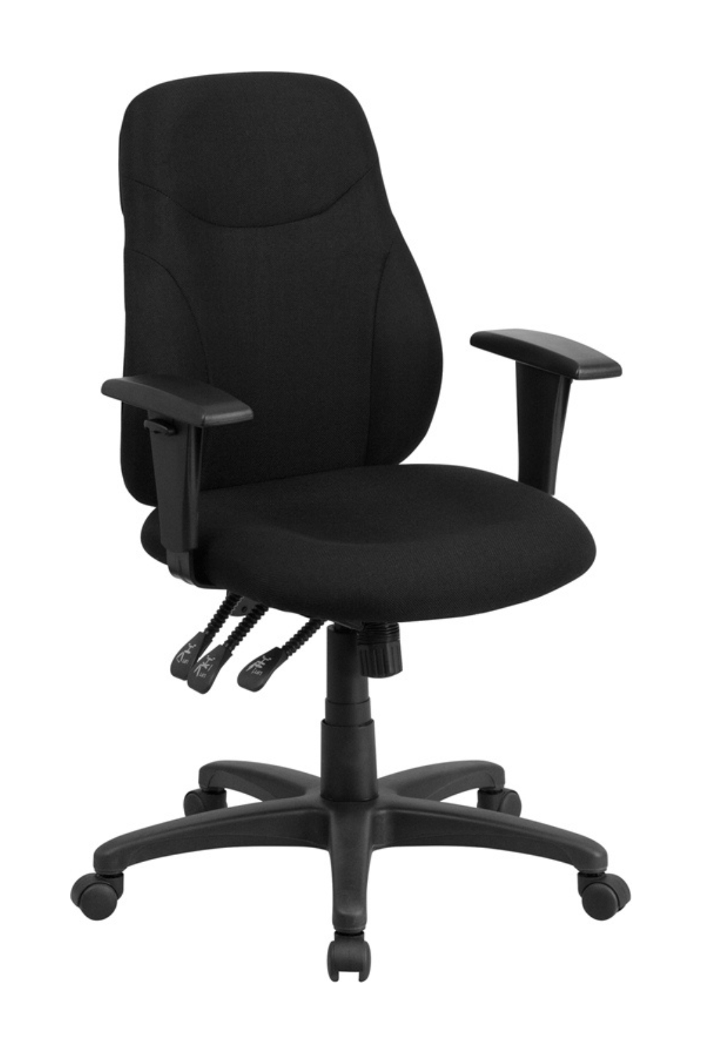 FLASH Brandy Mid Back Black Fabric Ergonomic Office Chair with Adjustable Arms - Swivel Task Chair for Home & Office Workspace, Gaming, Studying, and Long Hours Sitting Comfort