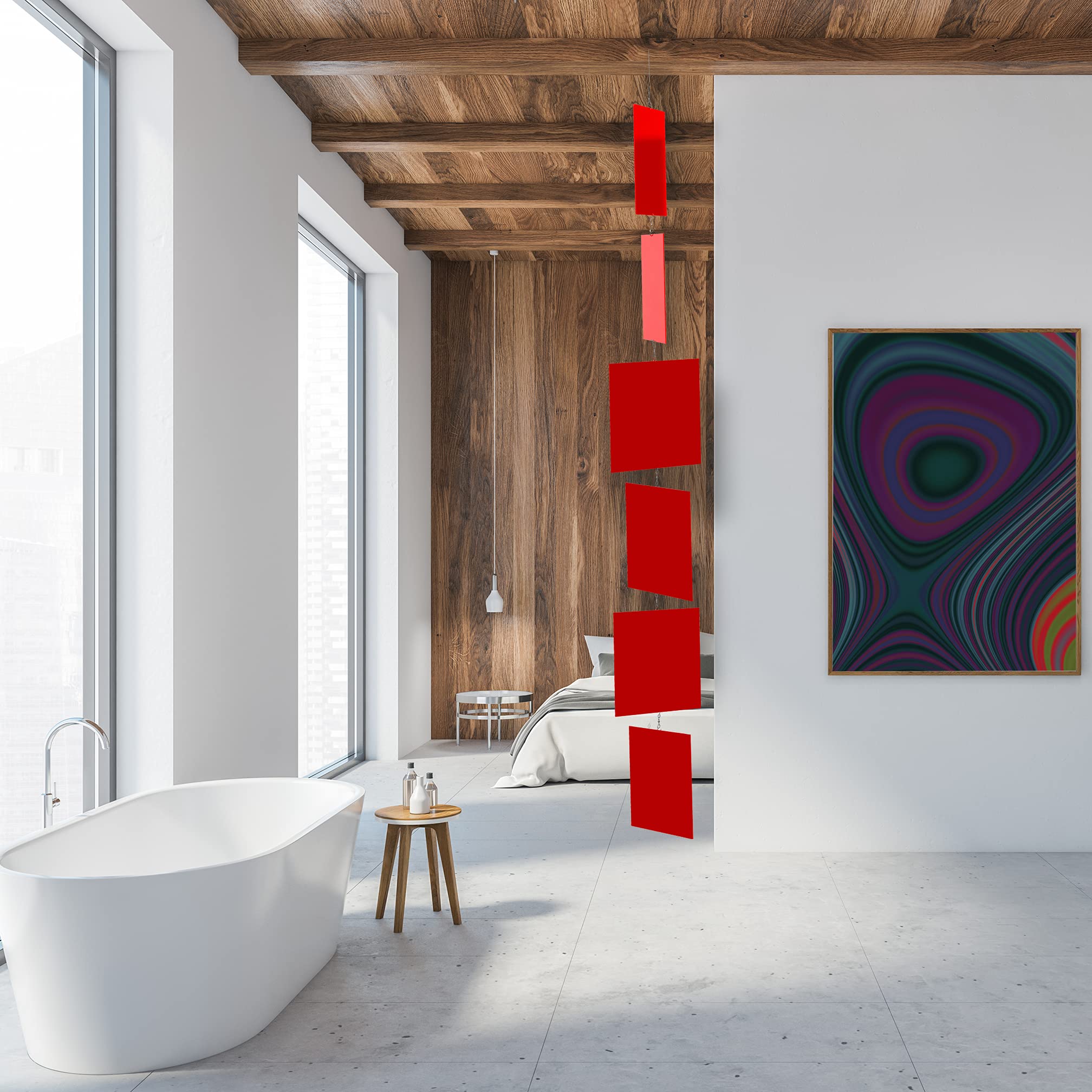 Red MODcast Art Mobile & Room Divider - Mid Century Modern Kinetic Sculpture | 4-Panel (12