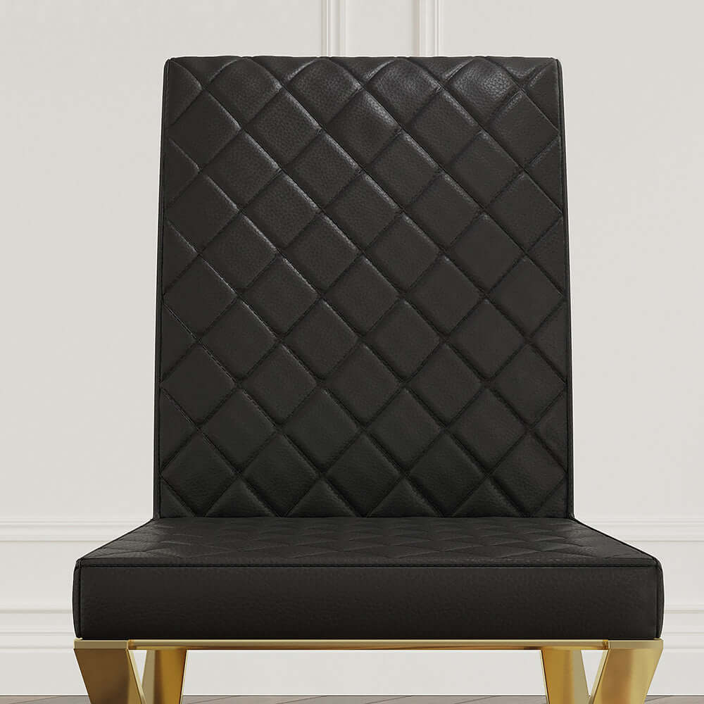 Modern Black Upholstered Leather Dining Chairs with Gold Metal Legs - Set of 2 - Elegant Seating for Dining Room, Kitchen, or Office