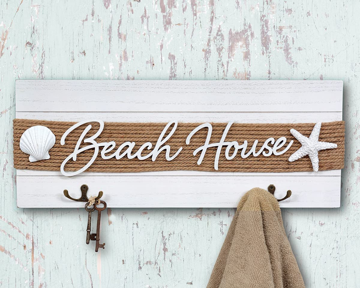 BLACK FOREST DECOR Beach House Coastal Wall Hooks - Rustic Wooden Coat Hooks for Bathroom, Bedroom & Entryway - Perfect for Hanging Towels, Robes & Hats in Coastal Style Homes