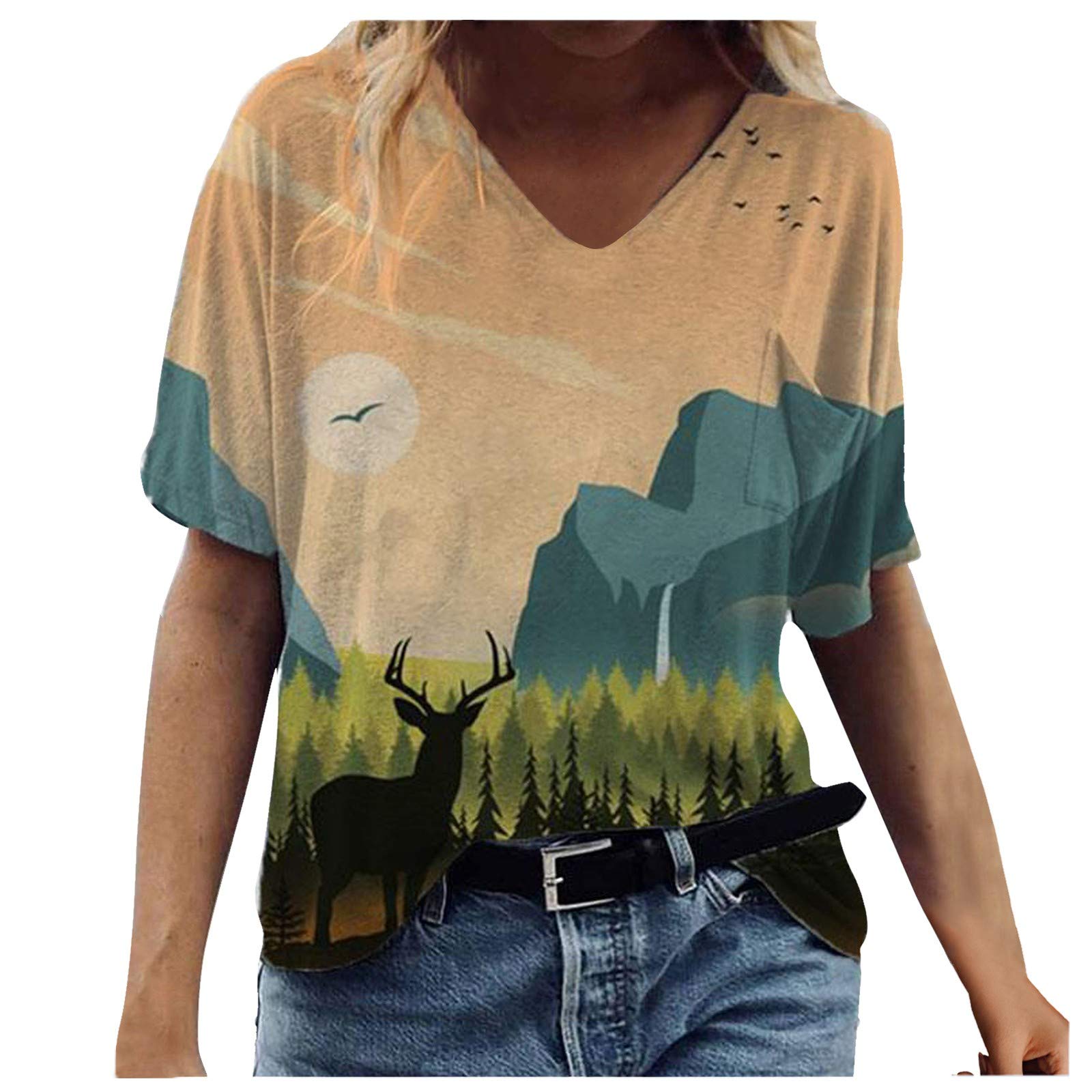 Trendy Women's Summer Printed Short Sleeve T-Shirt - Casual Crew Neck Blouse for Women | Perfect for Beach Outings, Weekend Wear & Summer Fashion