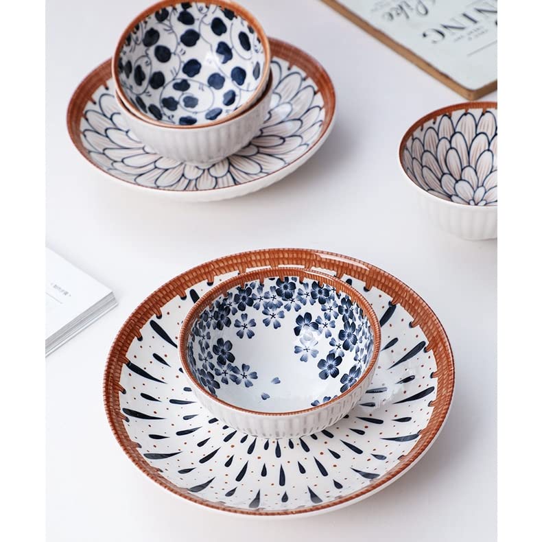 Premium Japanese Ramen Porcelain Dinnerware Set - 12 Serving Bowls & 6 Plates | Microwave & Dishwasher Safe | Perfect for Ramen, Sushi, Asian Cuisine | Ideal for Home Dining, Restaurants & Gift Giving (18-Piece Set)