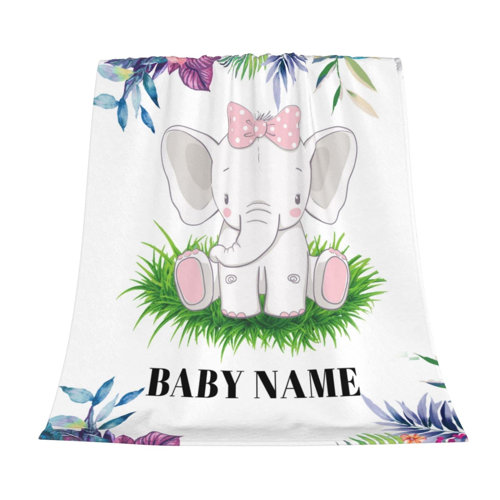 Personalized Baby Blankets with Name - Soft Monogrammed Swaddling Blankets for Newborn Boys & Girls - Custom Elephant Design Baby Shower Gift - Perfect for Nursery, Christening & First Birthday Presents