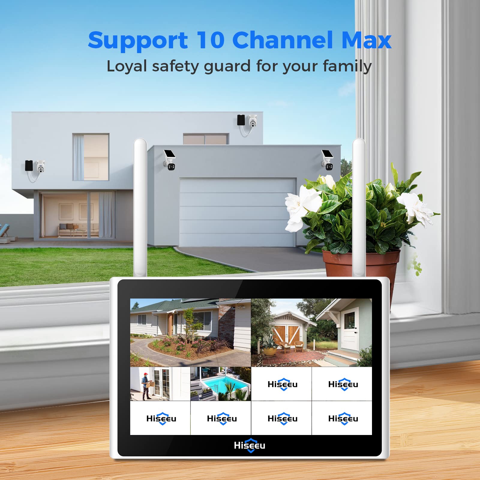 1TB HDD 4MP Solar Security Camera System - Hiseeu 10CH Wireless Outdoor PTZ Dome & Bullet Cameras with 10
