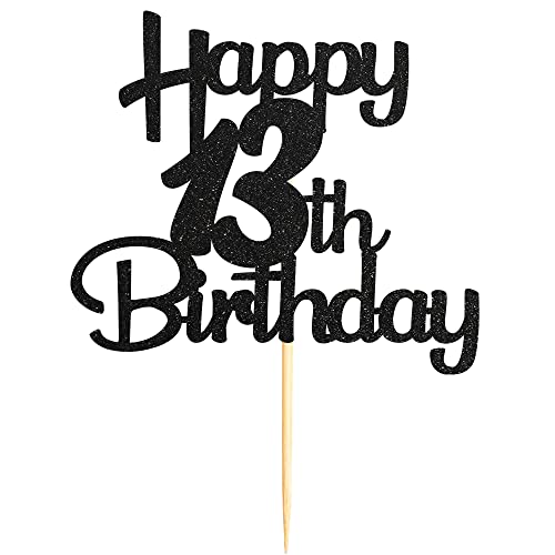 13th Cake Topper - Black Glitter