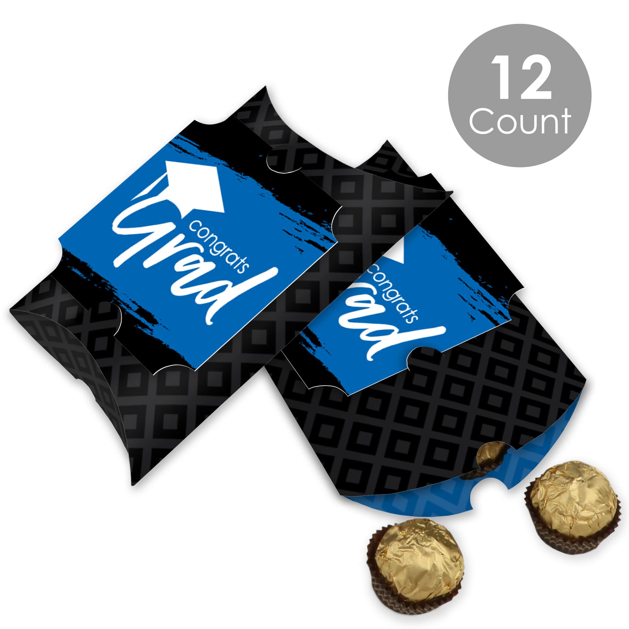 Royal Blue Graduation Favor Gift Boxes - Set of 12 Large Pillow Boxes with 'Best is Yet to Come' Design - Perfect for Graduation Parties, School Events & Celebration Decorations
