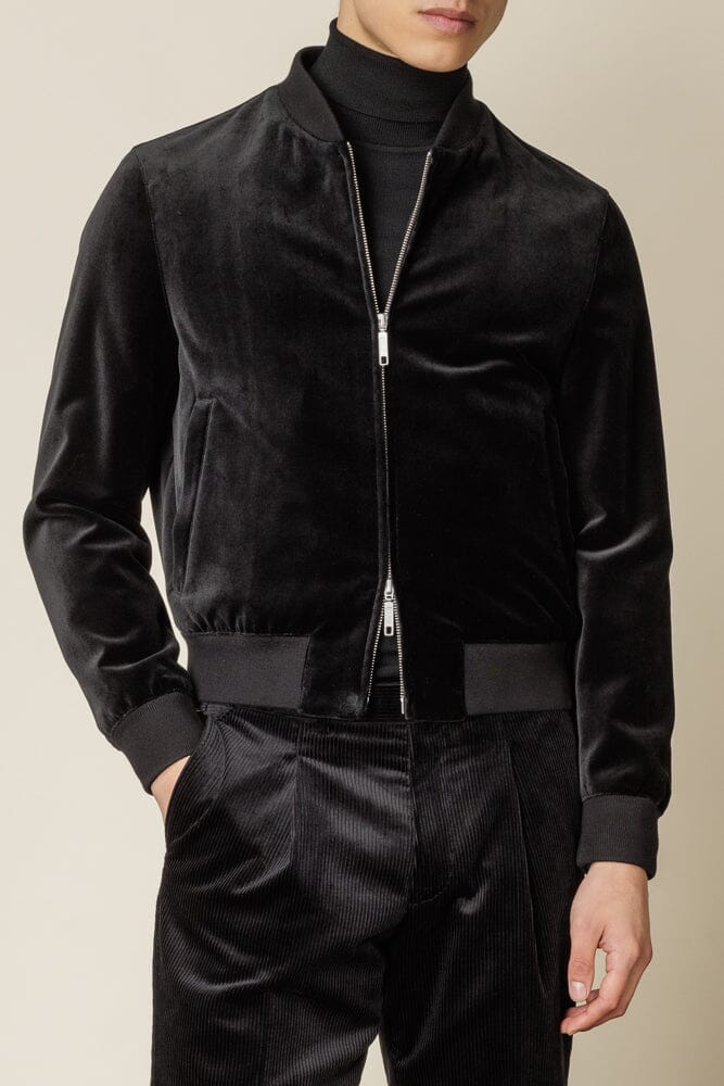 Black Velvet Bomber Jacket for Men & Women - Stylish & Warm Winter Coat for Casual Outfits, Night Out, and Streetwear Fashion