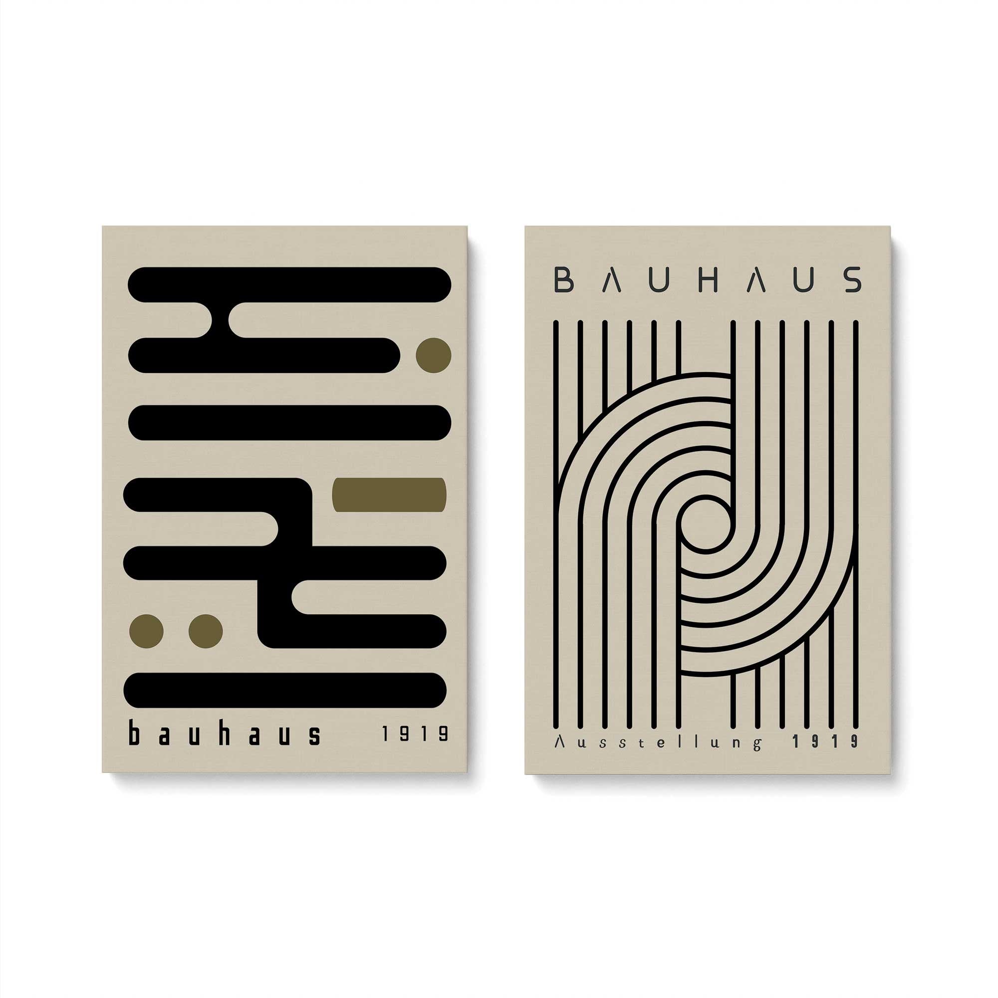 Bauhaus Curves and Connections - Set of 2 Modern Abstract Canvas Wall Art Prints for Living Room & Office Decor | Mid-Century Inspired Home Decorations