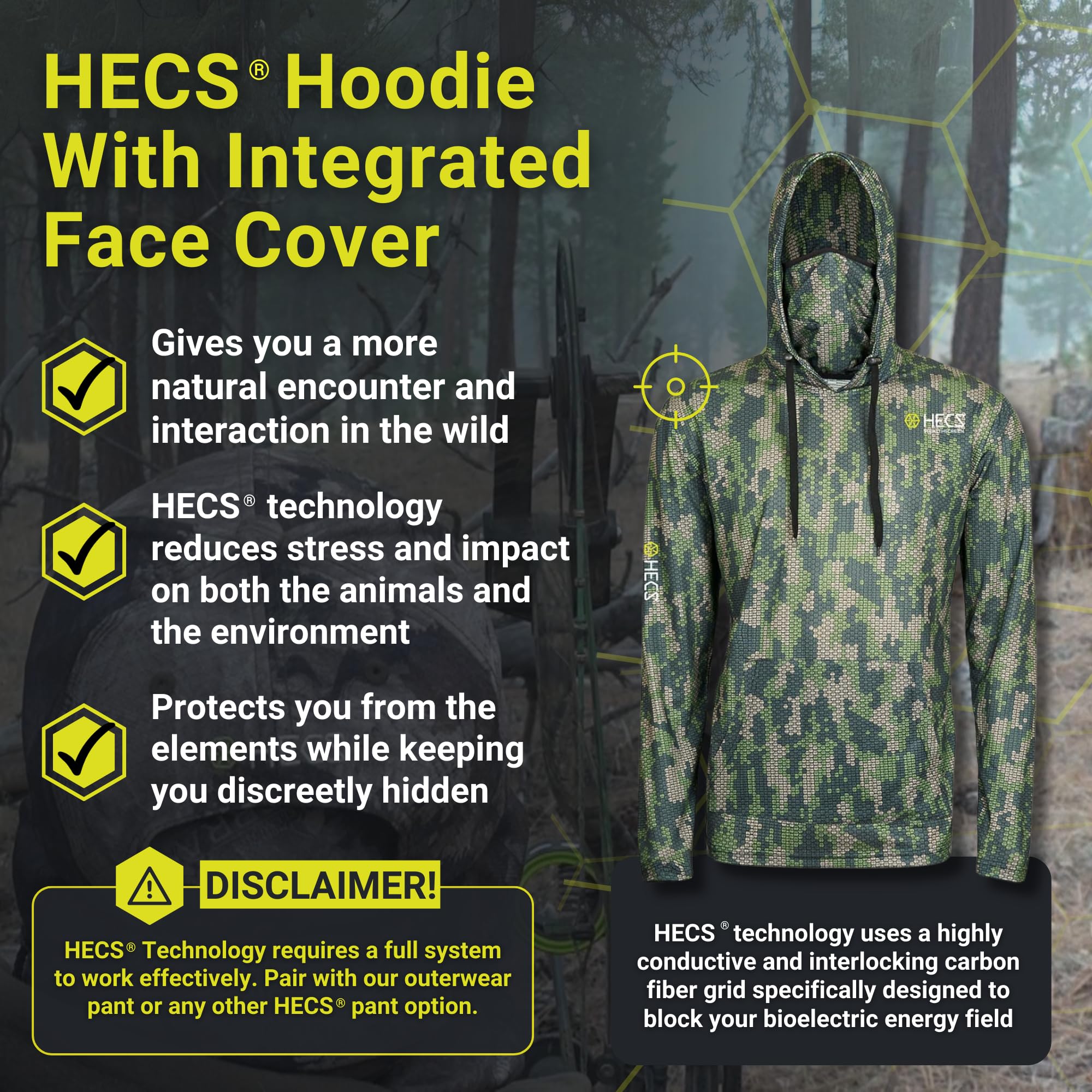 HECS Stealth Screen Hunting Hoodie with Face Mask - Camouflage Gear for Deer, Turkey & Big Game Hunting - Unisex Outdoor Apparel for Concealment & Wildlife Photography