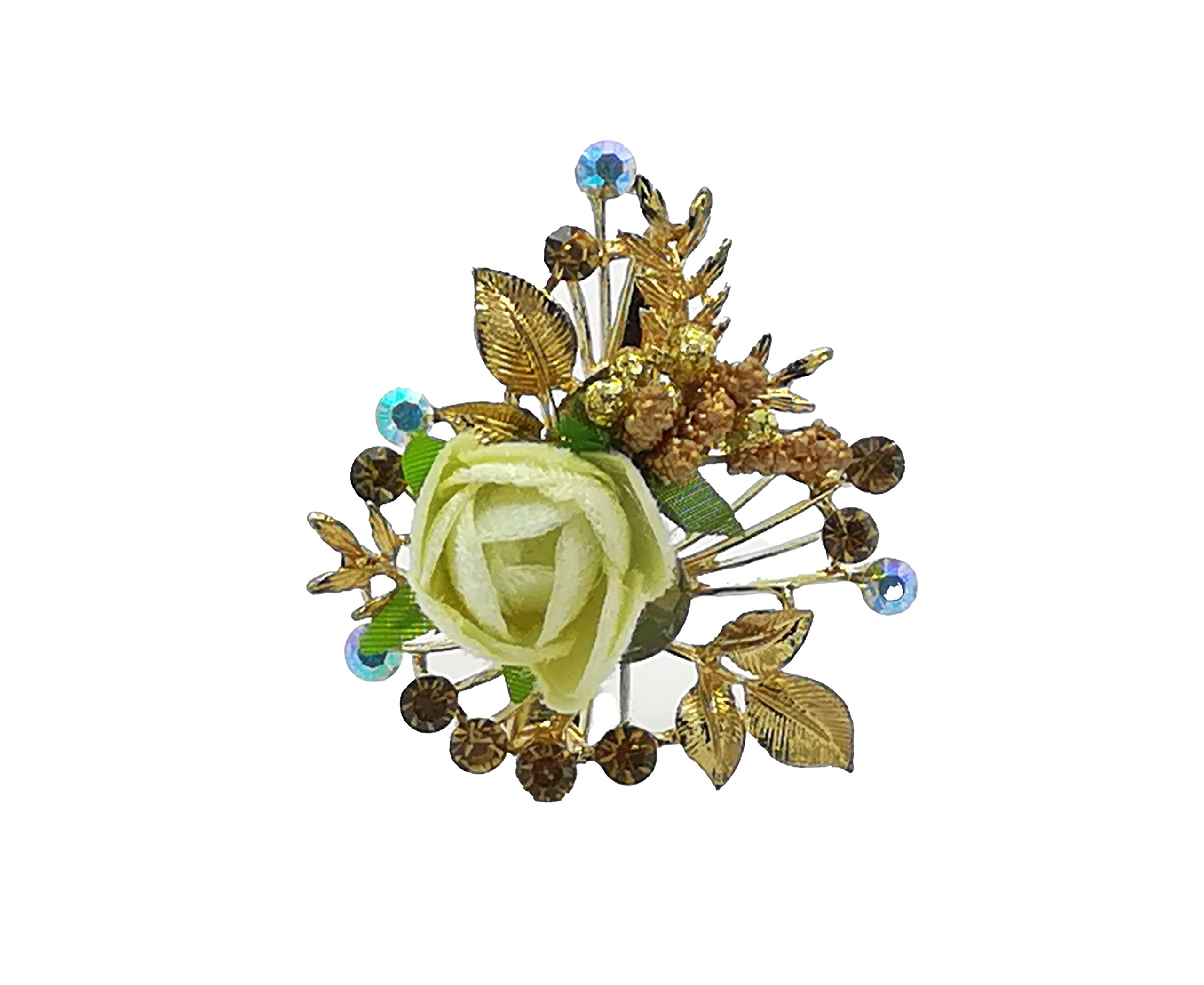 Kanthan Rose Floral Stone Hair Clips - Elegant Barrettes & Hair Pins for Women & Girls (White) | Perfect for Weddings, Parties & Everyday Hair Accessories