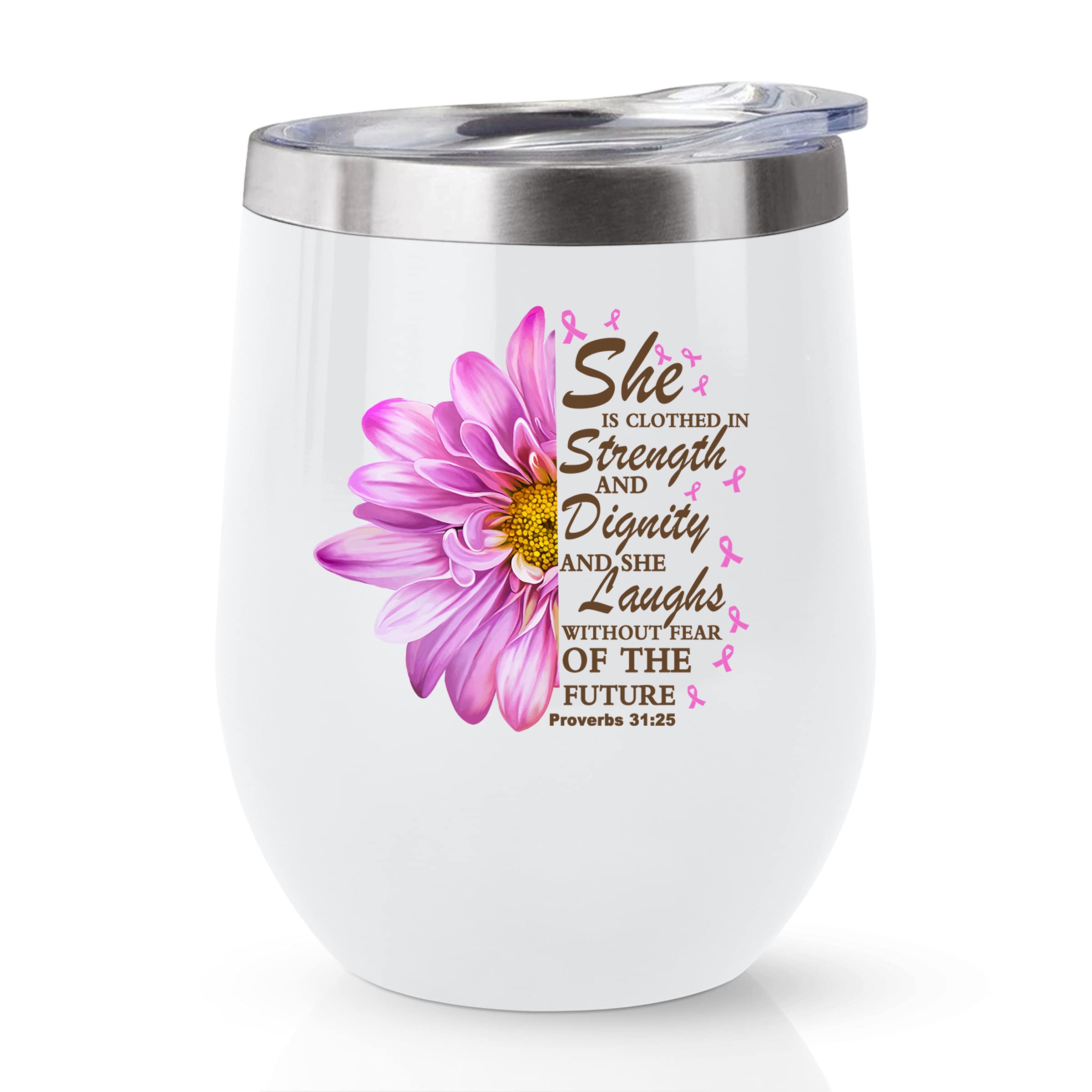 Inspirational Breast Cancer Survivor Tumbler 12oz - Christian Gift for Women, Bible Friends & Spiritual Support