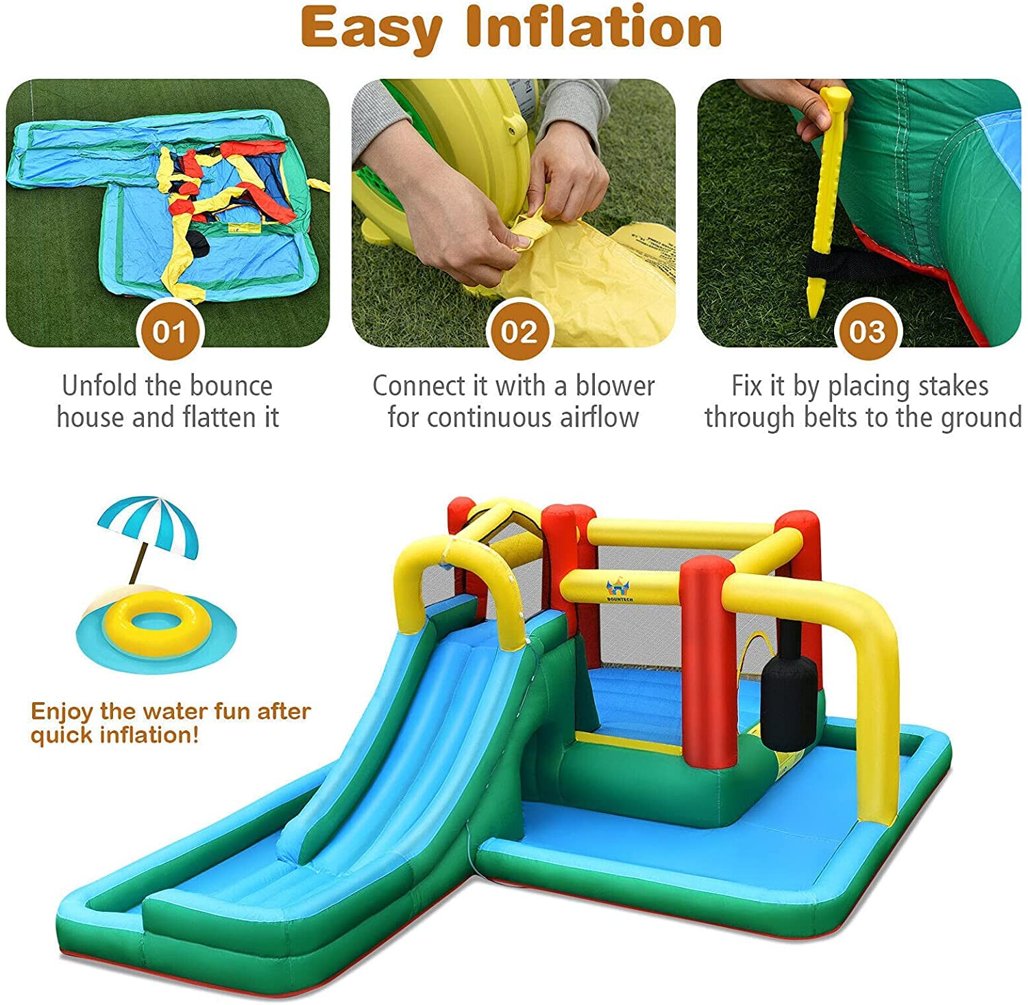 **HONEY JOY 6-in-1 Inflatable Water Slide Park with Splash Pool & Pendulum - Giant Bounce House for Kids & Adults - Outdoor Blow Up Water Slides with 735W Blower - Perfect for Backyard Parties, Summer Fun, and Family Gatherings**