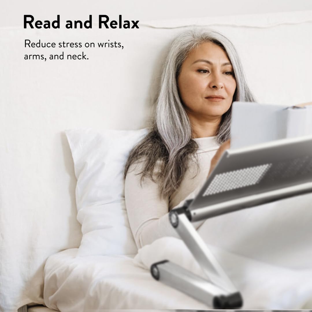 Uncaged Ergonomics WorkEZ Executive Adjustable Laptop Stand - Foldable Aluminum Computer Riser with Cooling, Height-Adjustable Notebook Holder for Desk, Silver - Perfect for Home Office and Workspace