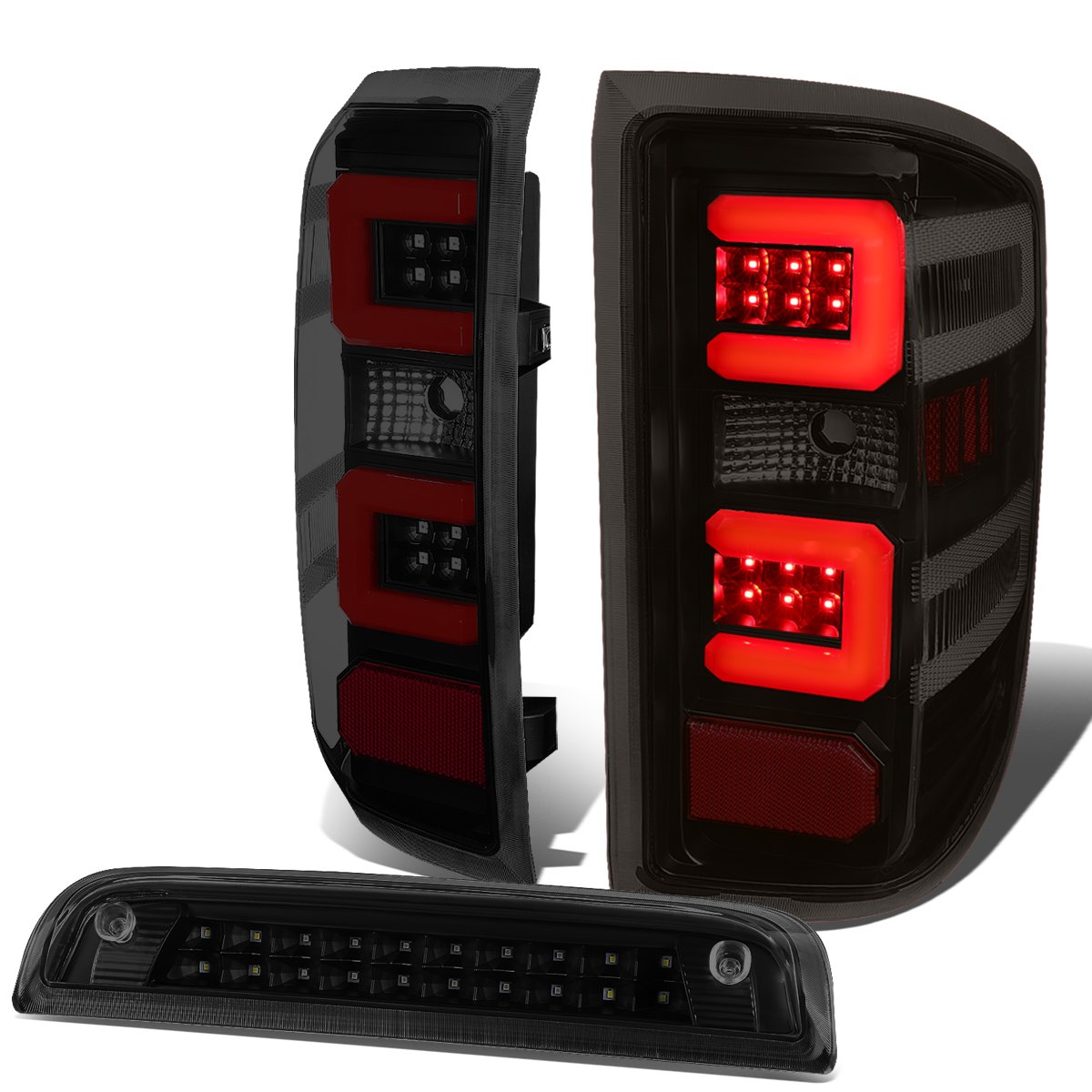 Auto Dynasty 3D LED Tail Lights with Third Brake Light - Compatible with Chevy Silverado 2014-2019, Black Housing Smoke Lens - Enhanced Visibility & Style for Night Driving & Custom Truck Upgrades