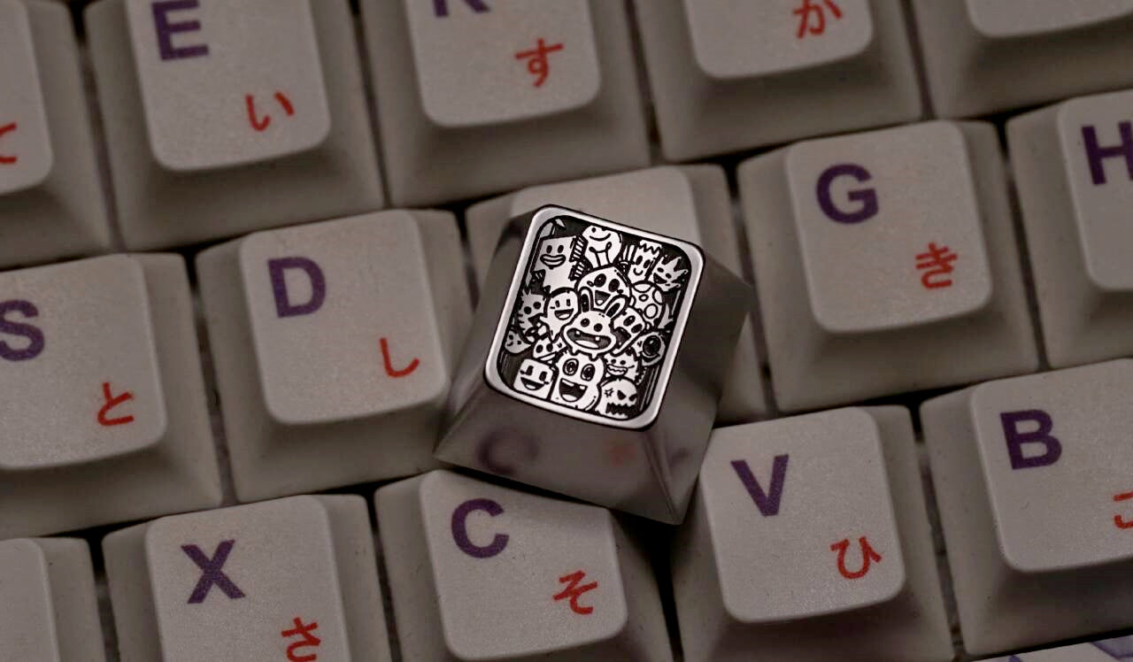 Custom Black & White Titanium Alloy Plain Carving Keycaps - Graffiti Buddies Metal Keycaps for Mechanical Keyboards (Perfect for Gaming, Typing & Keyboard Decoration)
