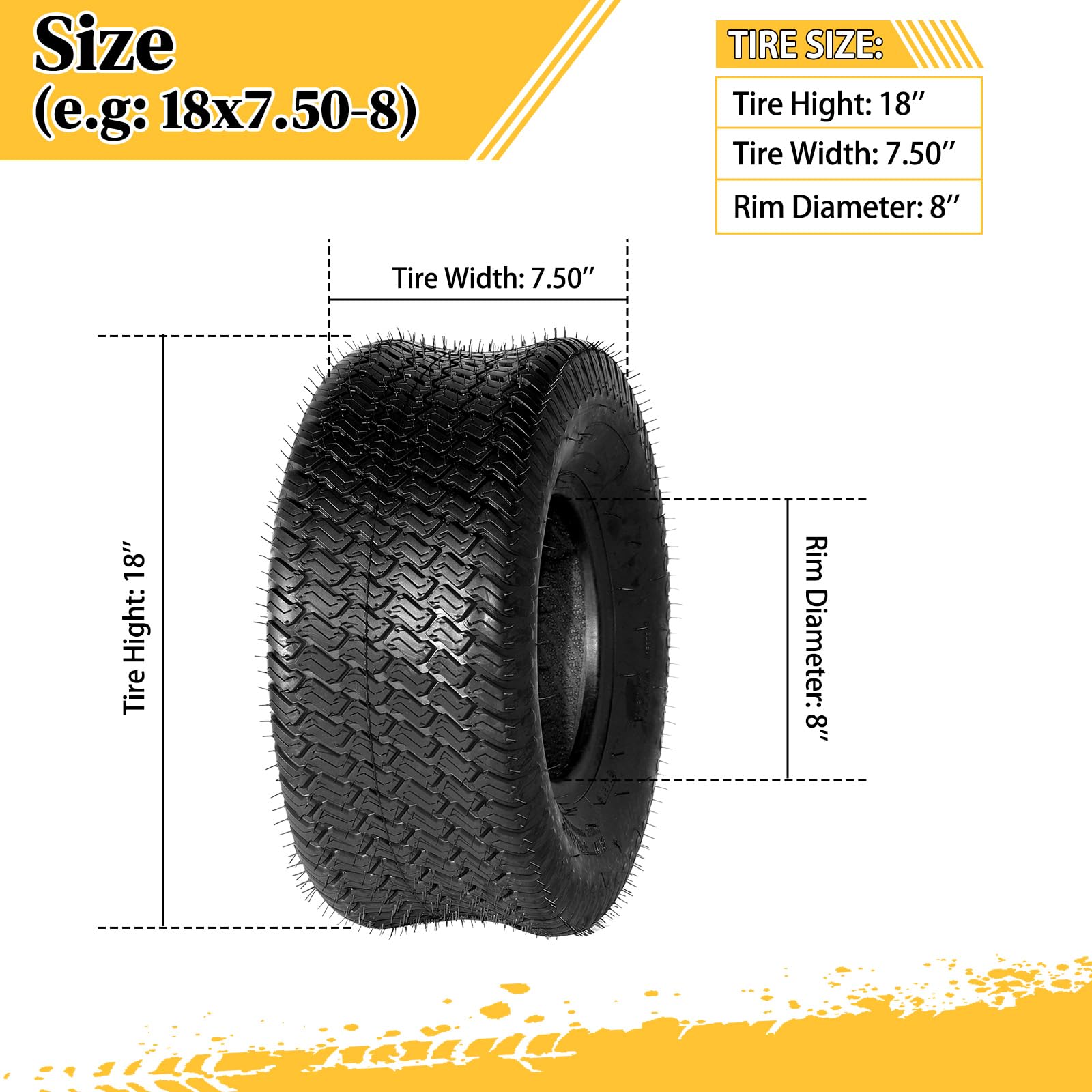 2Pcs 18x7.50-8 Tubeless Lawn Mower Tires - 4PR Heavy Duty Garden Tires for Riding Mowers, Tractors & Yard Equipment - Perfect for Grass Cutting, Landscaping & Outdoor Maintenance