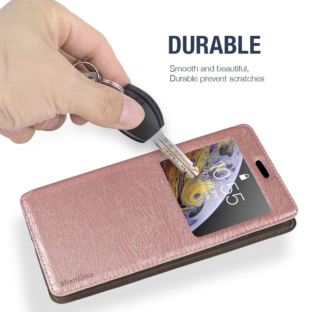 Premium Wood Grain Leather Magnetic Flip Cover Case for Alcatel Pop 3 5.5 5025D - Card Holder & Viewing Window | Perfect for Business, Travel & Everyday Protection