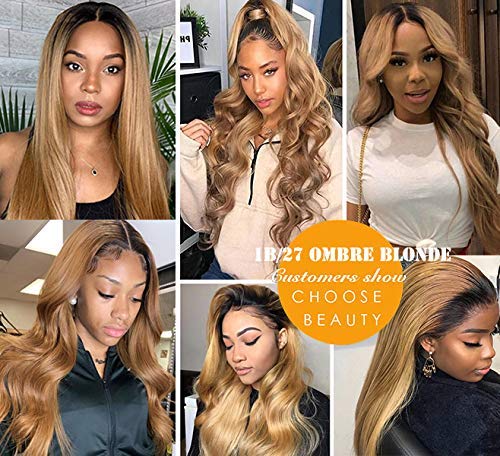 4x4 Closure Human Hair Wigs 20 Inch Glueless Lace Front Straight Wig - Strawberry Blonde with Dark Roots #1B27 Ombre - Pre Plucked 150% Density 2-Tone Colored Hair for Women | Natural Look for Daily Wear, Parties & Special Occasions