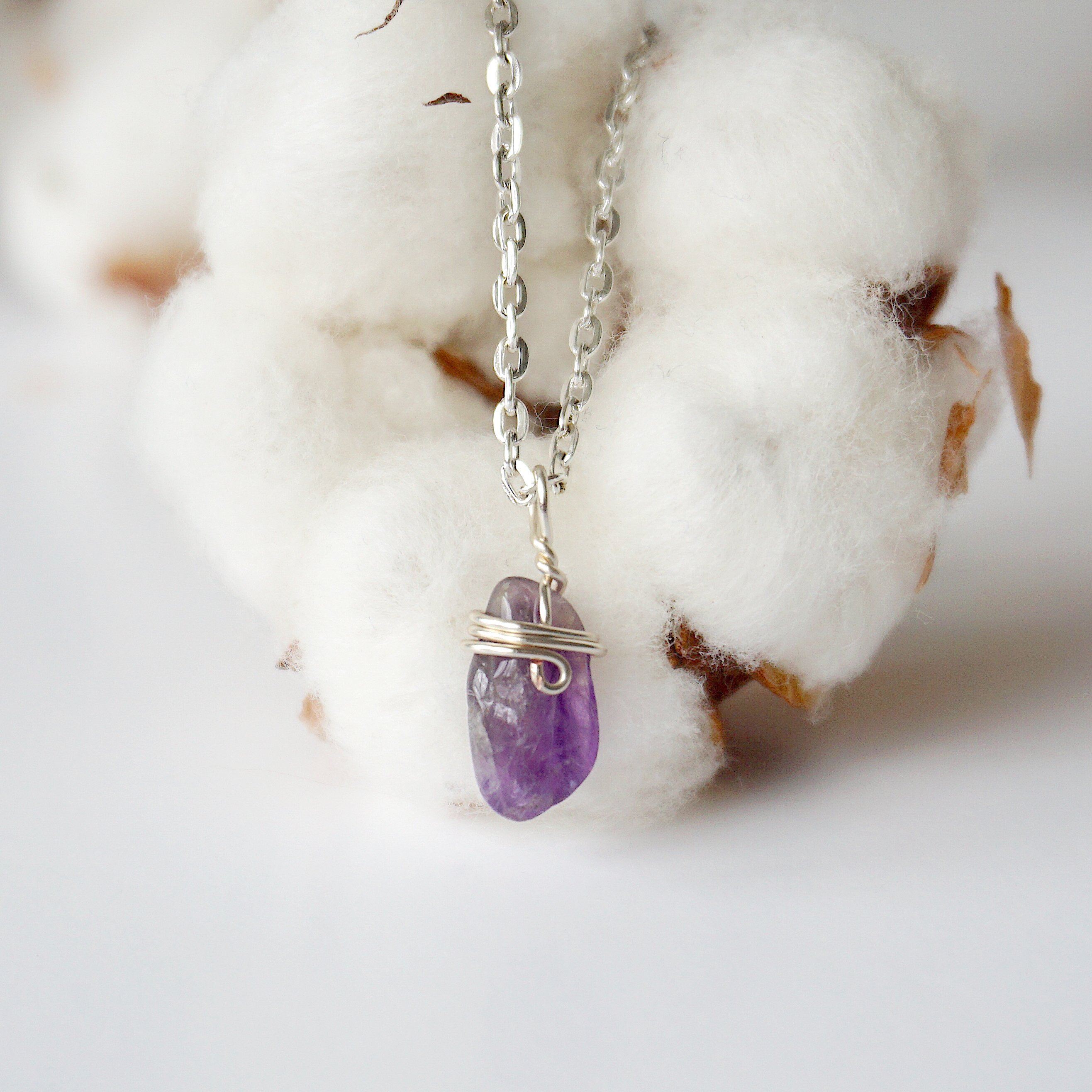 Amethyst Necklace for Women - Sterling Silver Plated Wrapped Charm Pendant - Elegant Jewelry Gift for Birthday, Anniversary & Everyday Wear