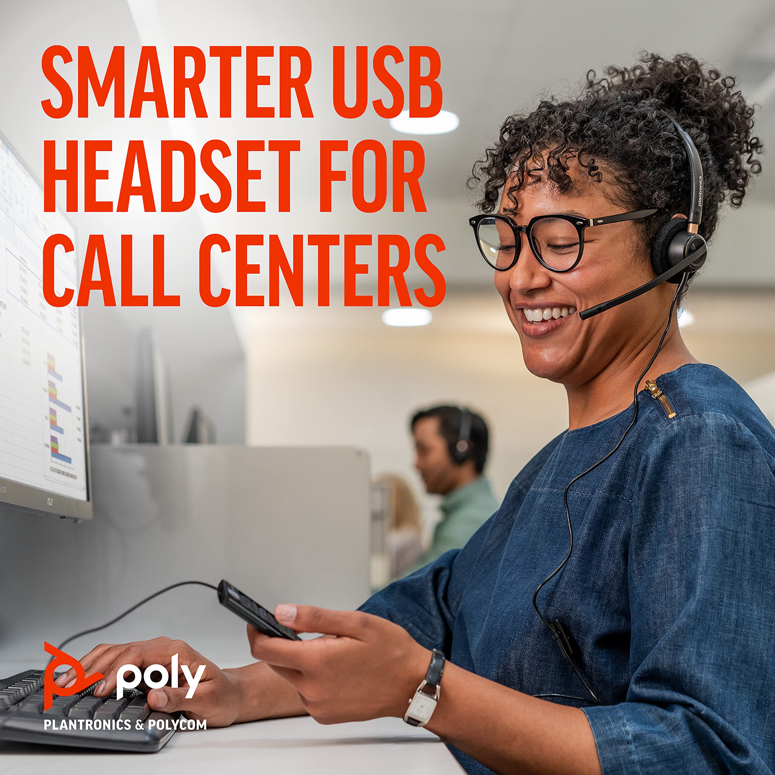 Plantronics Poly EncorePro 545 USB Headset with Noise Cancelling - USB-A & USB-C Compatible Office Headset with Call Answer Buttons & Convertible Wearing Style - Perfect for Remote Work, Call Centers & Video Conferencing