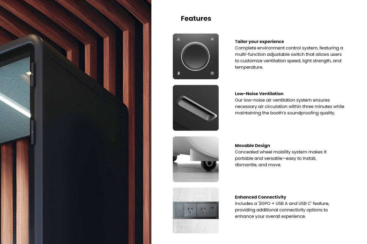 Nest 4 Person Meeting Booth with Echo Panel & Fabric - Soundproof Office Pod for Team Collaboration & Private Calls