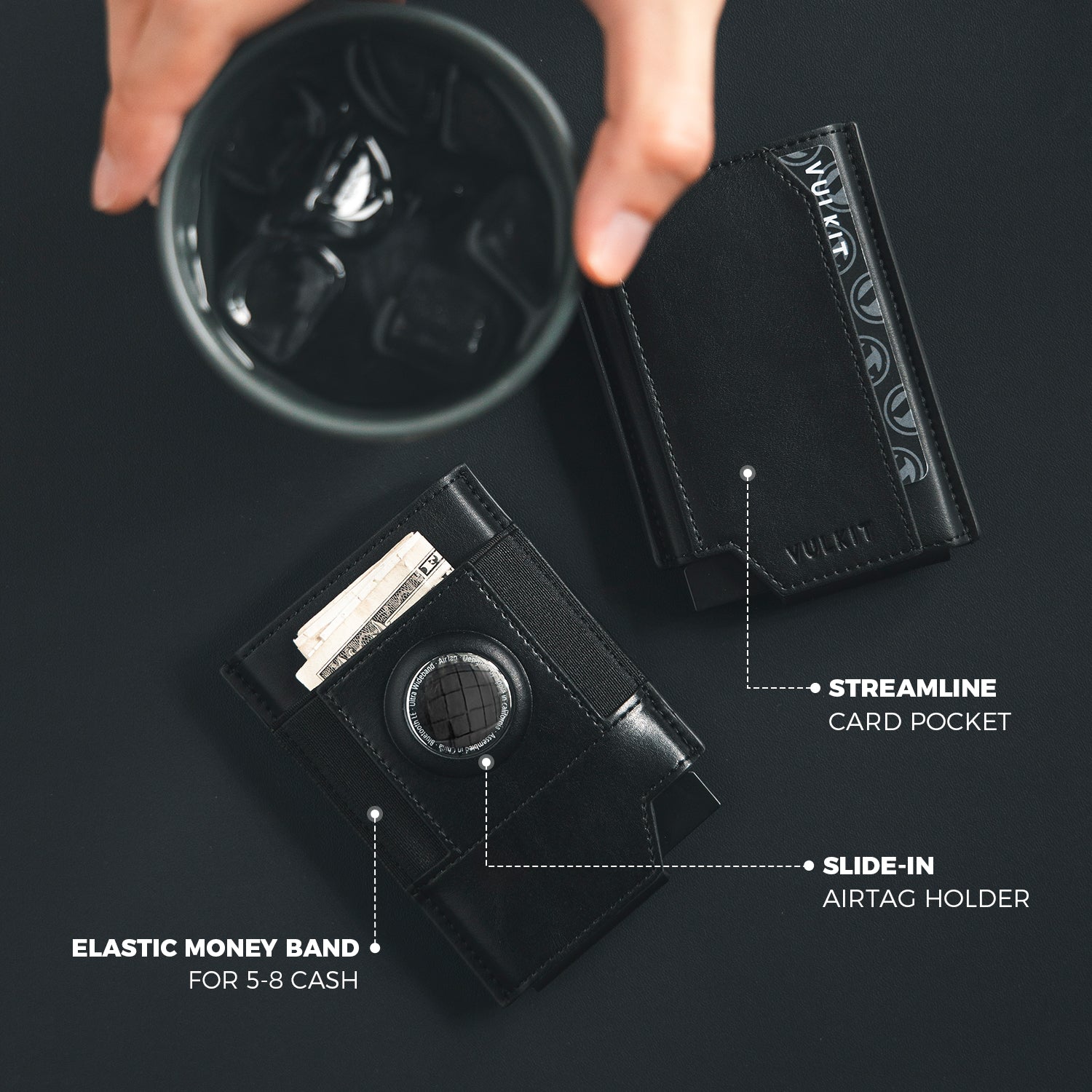 VC404 RFID Blocking Removable AirTag Wallet with Money Band & Secure Holder - Perfect for Travel, Daily Use & Anti-Theft Protection