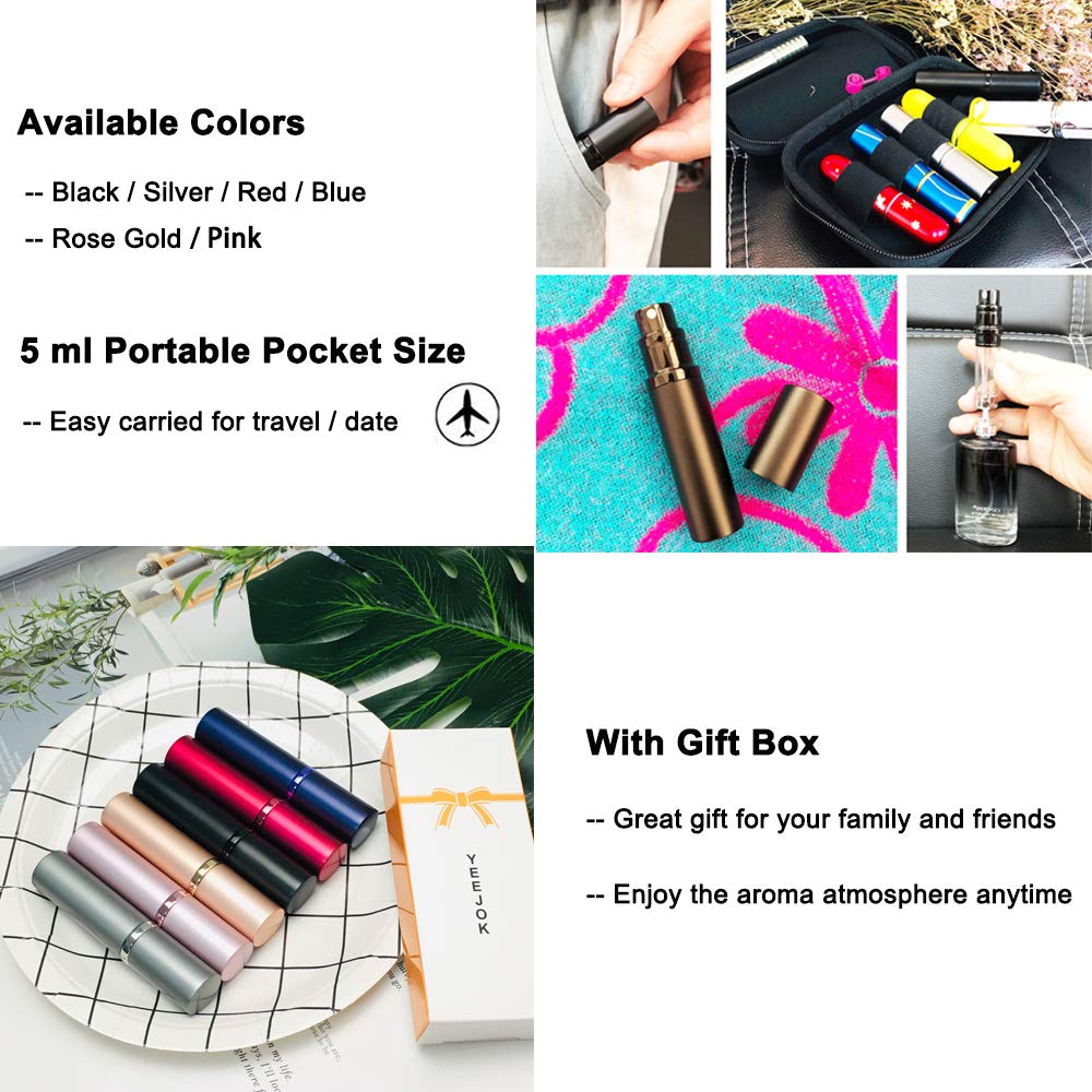 YEEJOK 5ml Refillable Travel Perfume Atomizer - Portable Mini Perfume Spray Bottle for Women & Men - Perfect for Airplane, Purse, Gym Bag & Vacation Essentials | Leak-Proof & TSA Approved
