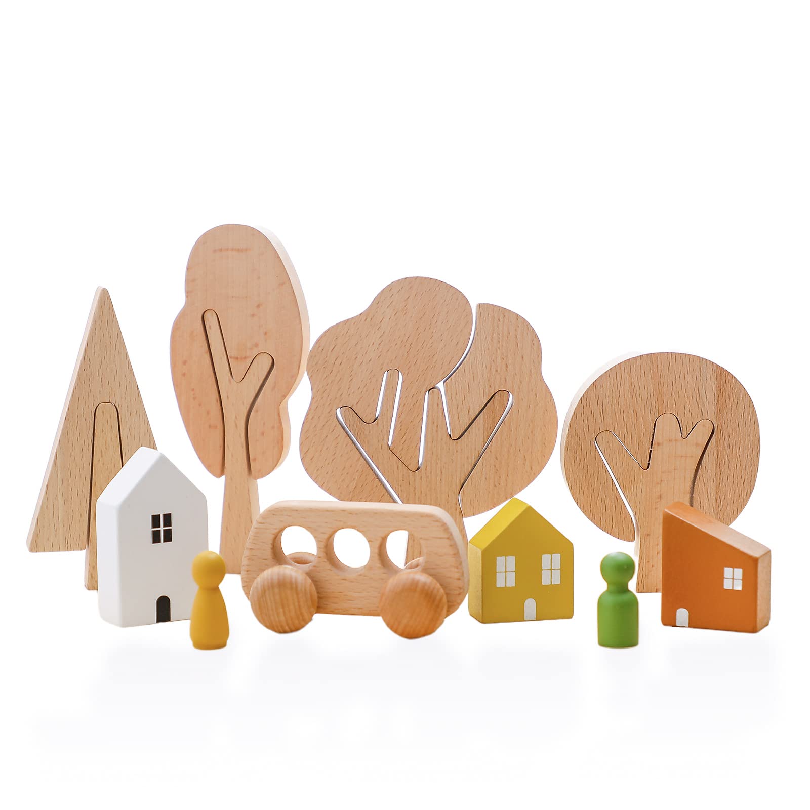 Wooden Tree Toy Set - Sorting Stacking Balancing Stone Rocks - Educational Stacking Toys for Toddlers 1-3 Years - Lightweight Colorful Learning Toys for Boys & Girls (Includes Car & Doll) - Perfect for Preschool Montessori Activities & Early Childhood Development Play
