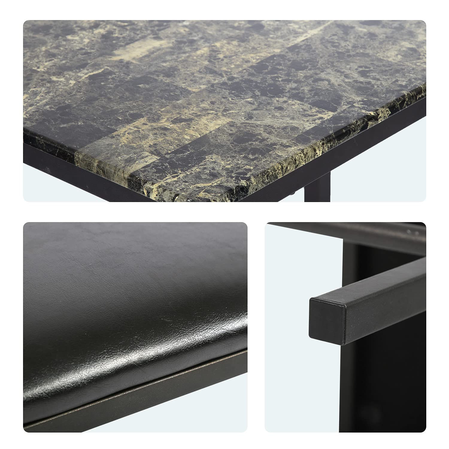 FDW Marble Rectangular Dining Table Set with 2 Chairs - Modern Wood Kitchen Breakfast Table for Small Spaces | Perfect for Apartments, Condos & Cozy Dining Rooms
