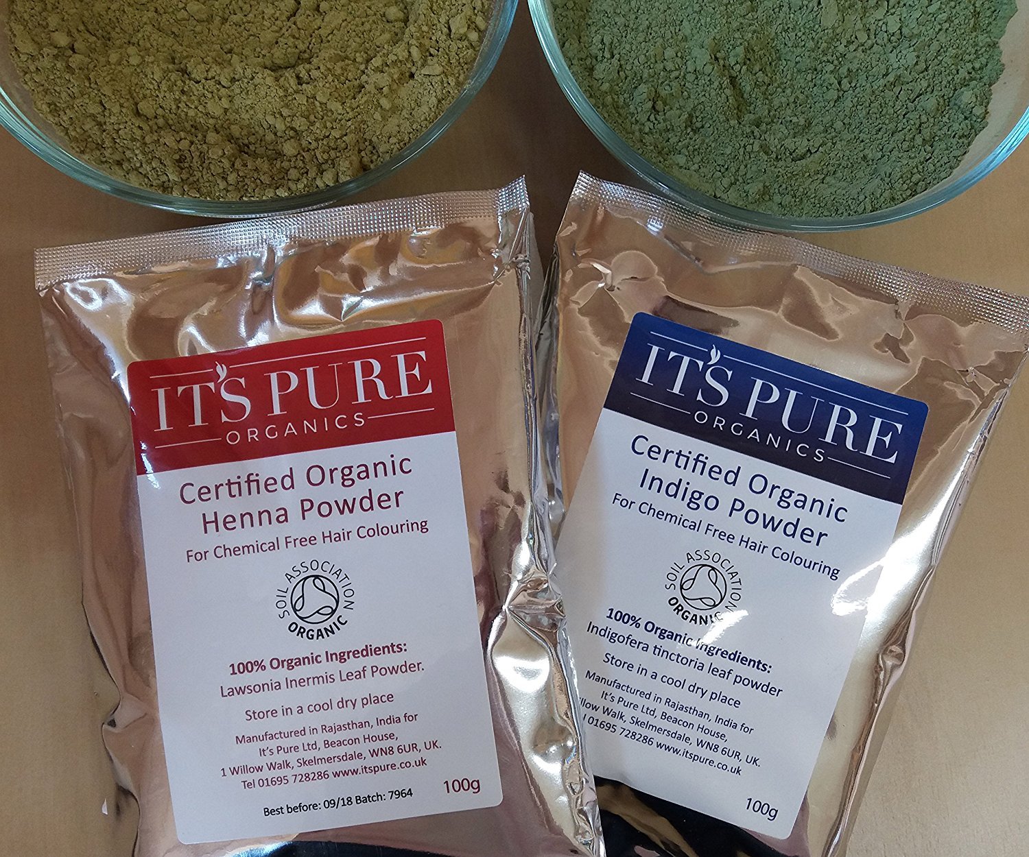 Organic Henna Powder & Indigo Powder 500g Each - Soil Association Certified for Natural Hair Dye & Tattoos | Safe for DIY Hair Coloring, Mehandi, and Body Art