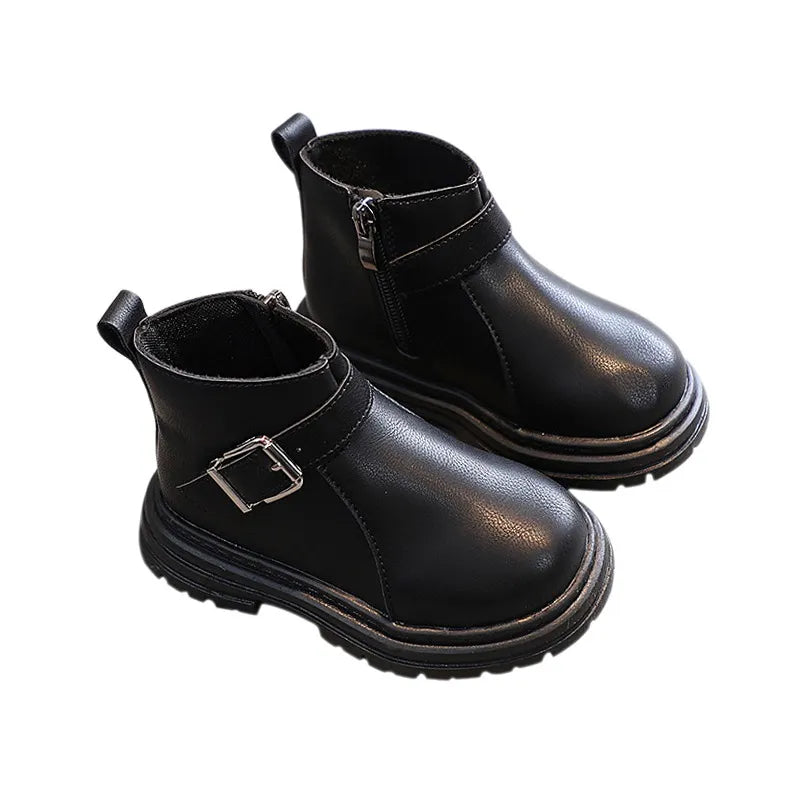 Winter Girls & Boys Boots - Soft Rubber Sole Leather Zipper Casual Snow Boots for Kids | Warm & Comfortable Toddler Shoes for Outdoor Play, Snow Days & Winter Activities