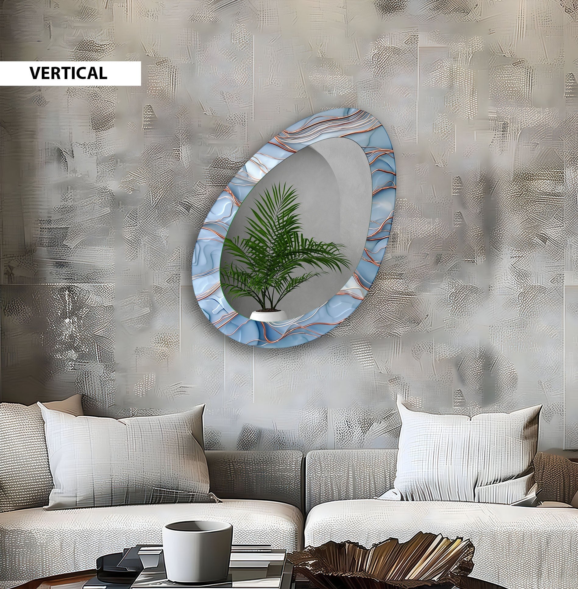 Blue and Copper Oval Modern Wall Mirror - Elegant Home Decor for Living Room, Bedroom & Entryway - Perfect for Adding Style and Depth to Any Space
