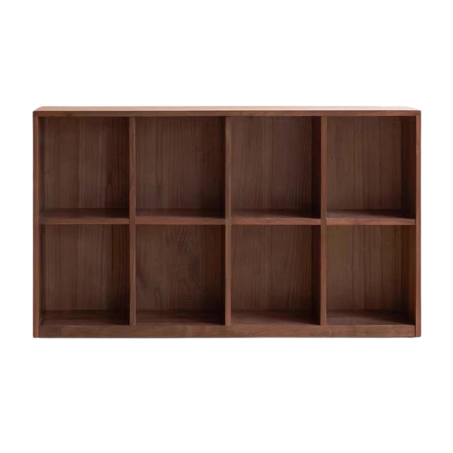 Solid Black Walnut Wood Bookshelf - Low Profile Wall Mounted or Floor Standing Cabinet for Living Room, Bedroom & Home Office Storage