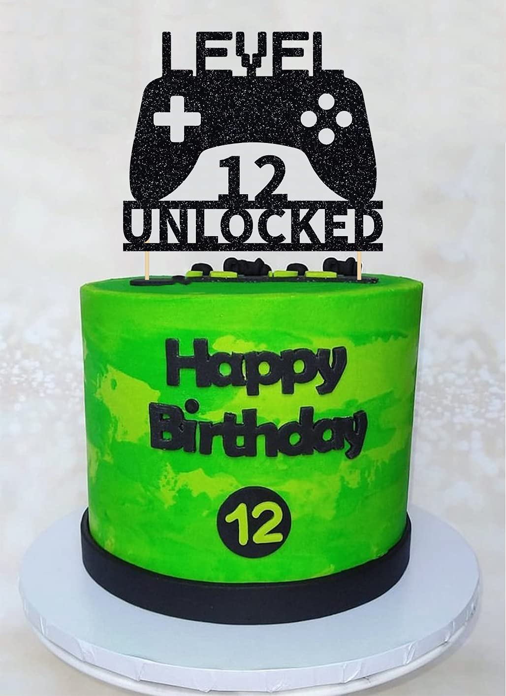 Level 12 Unlocked Cake Topper - Video Game Themed Birthday Decoration for 12th Birthday Party | Perfect for Gamer Cakes, Controller-Shaped Desserts & Gaming Celebration Decor