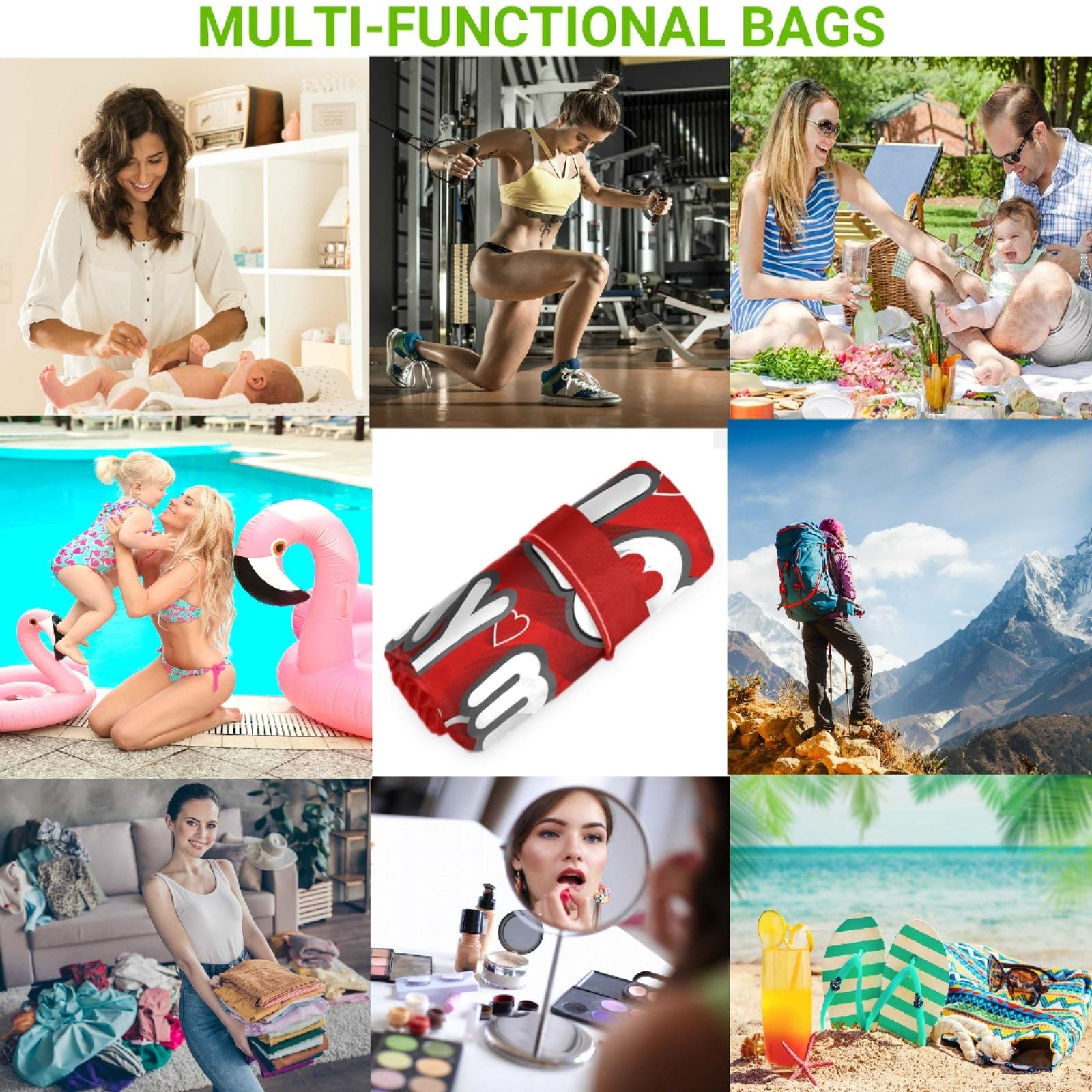 Visesunny I Love You Mom 2-Pack Waterproof Wet Bags with Zipper Pockets - Reusable & Washable Travel Organizer for Diapers, Swimsuits, Gym Clothes & Toiletries - Perfect for Beach, Pool, Daycare, Stroller & Sports Activities
