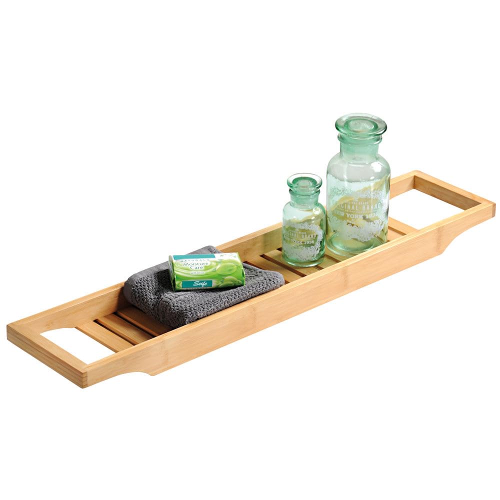 KESPER 92257 FSC Certified Bamboo Bath Caddy Shelf - Spa Style Bathtub Tray for Bathroom Essentials, Books & Wine - Perfect for Relaxing Baths, Home Spa Days & Self-Care Moments