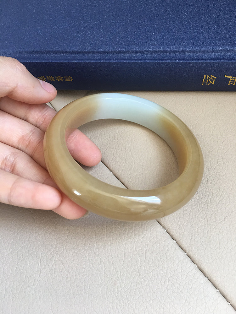 Natural Jade Bangle - Genuine Nephrite Stone Bracelet, 61.3mm Inner Diameter (NBE016) - Perfect for Meditation, Yoga & Spiritual Healing